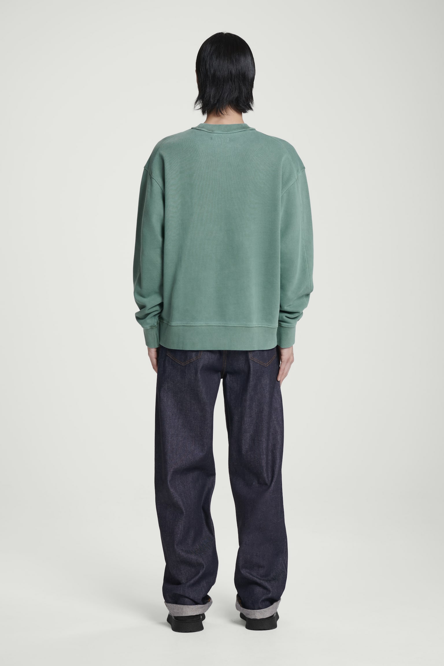 RELAXED WASHED-COTTON SWEATSHIRT - GREEN/WASHED BLACK - 7