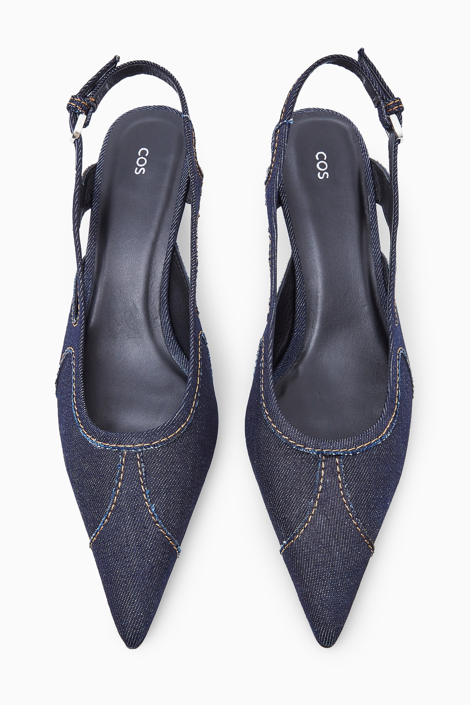 DENIM POINTED SLINGBACK KITTEN HEELS - INDIGO - 7