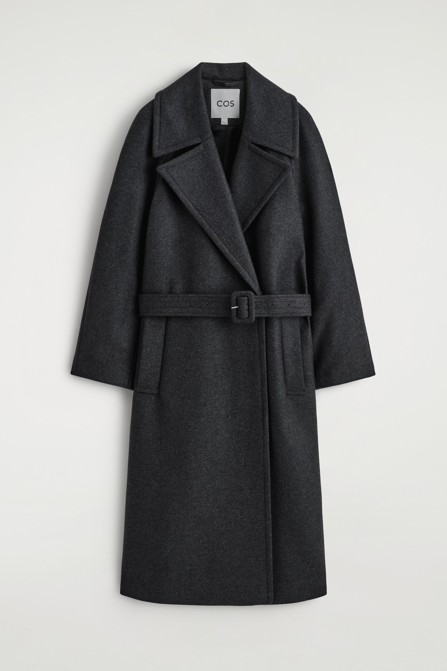 TAILORED BELTED WOOL-TWILL COAT - CHARCOAL - 2