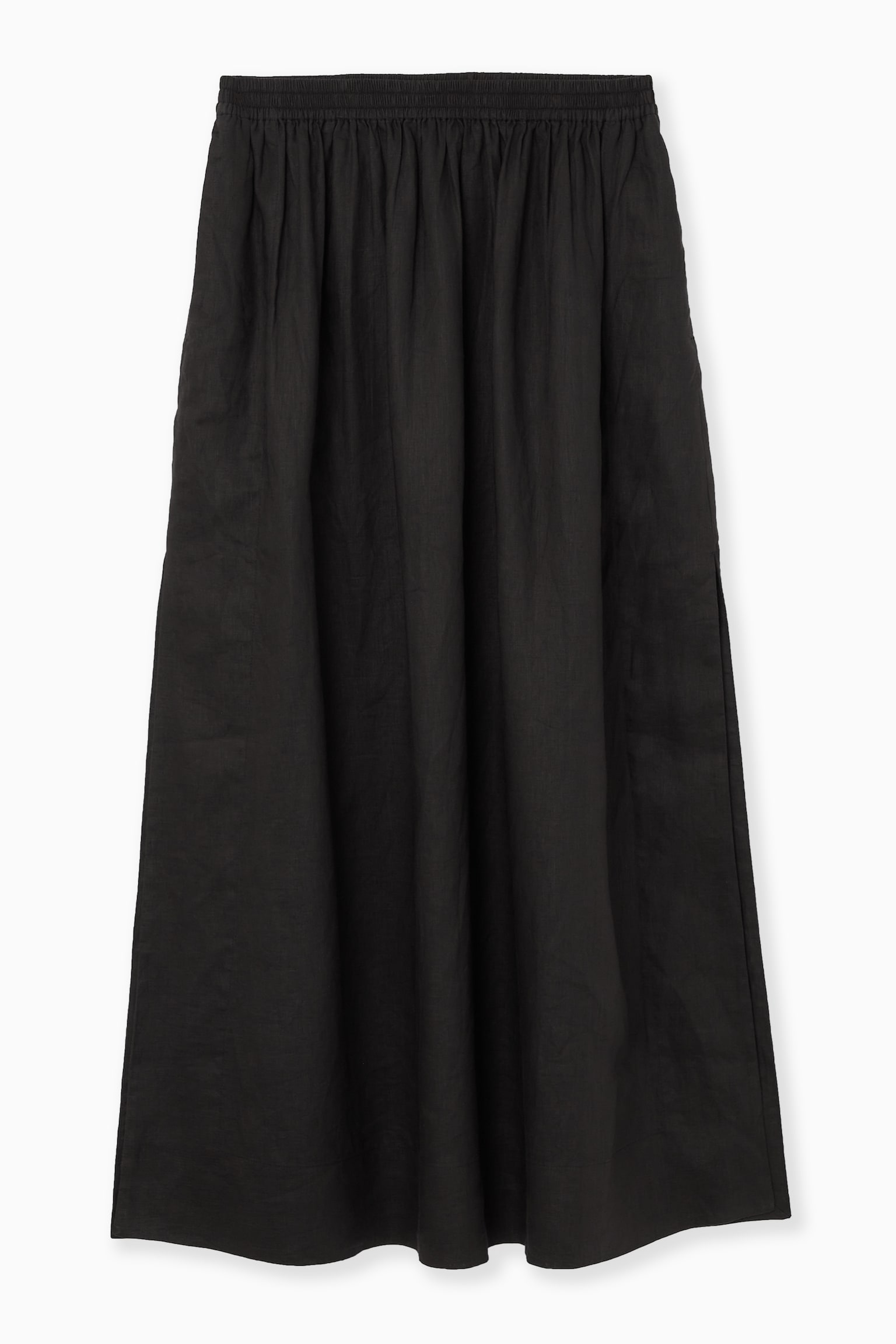 LINEN A-LINE MAXI SKIRT - BLACK - 2