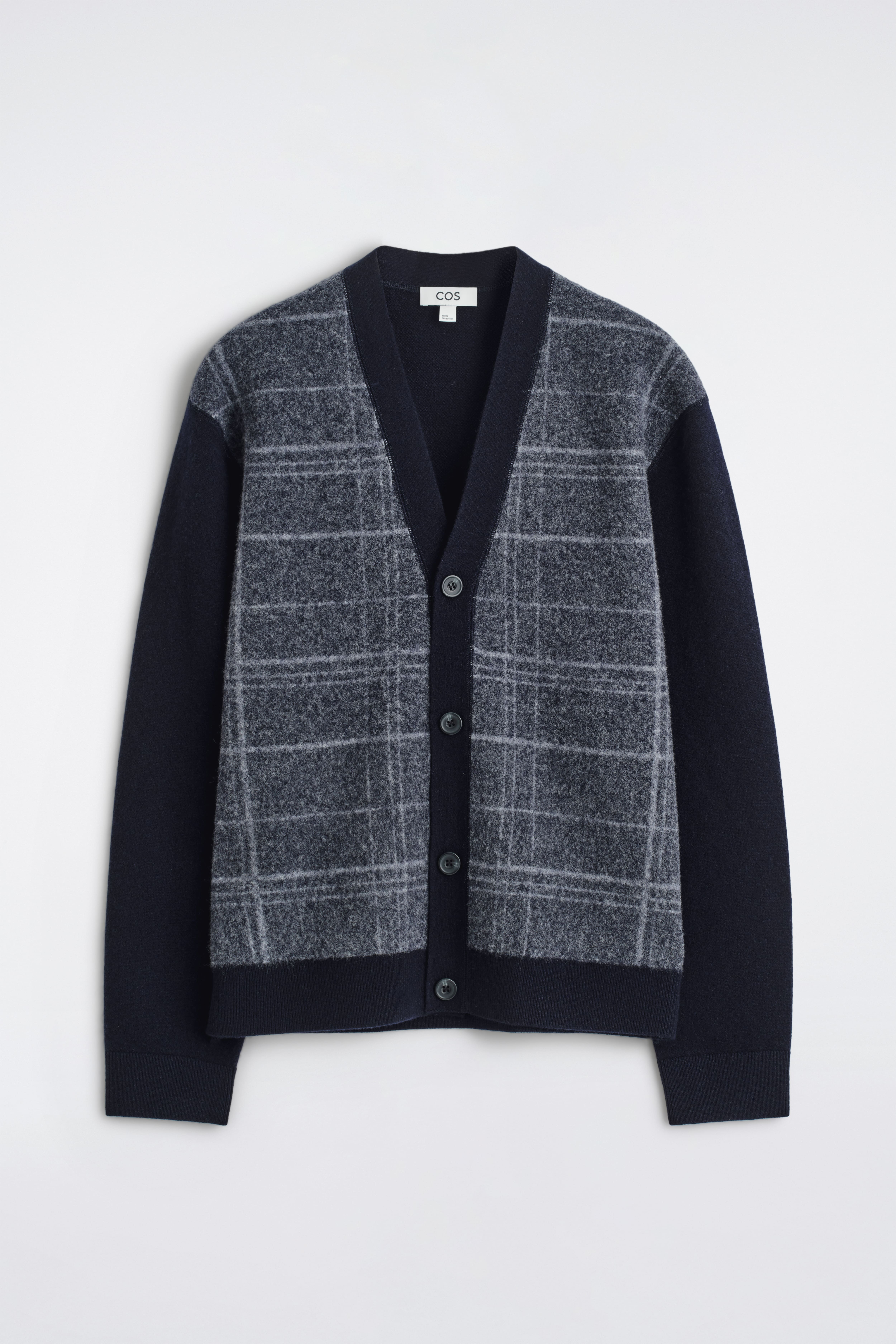 CHECKED WOOL V-NECK CARDIGAN - NAVYBLAU/KARIERT