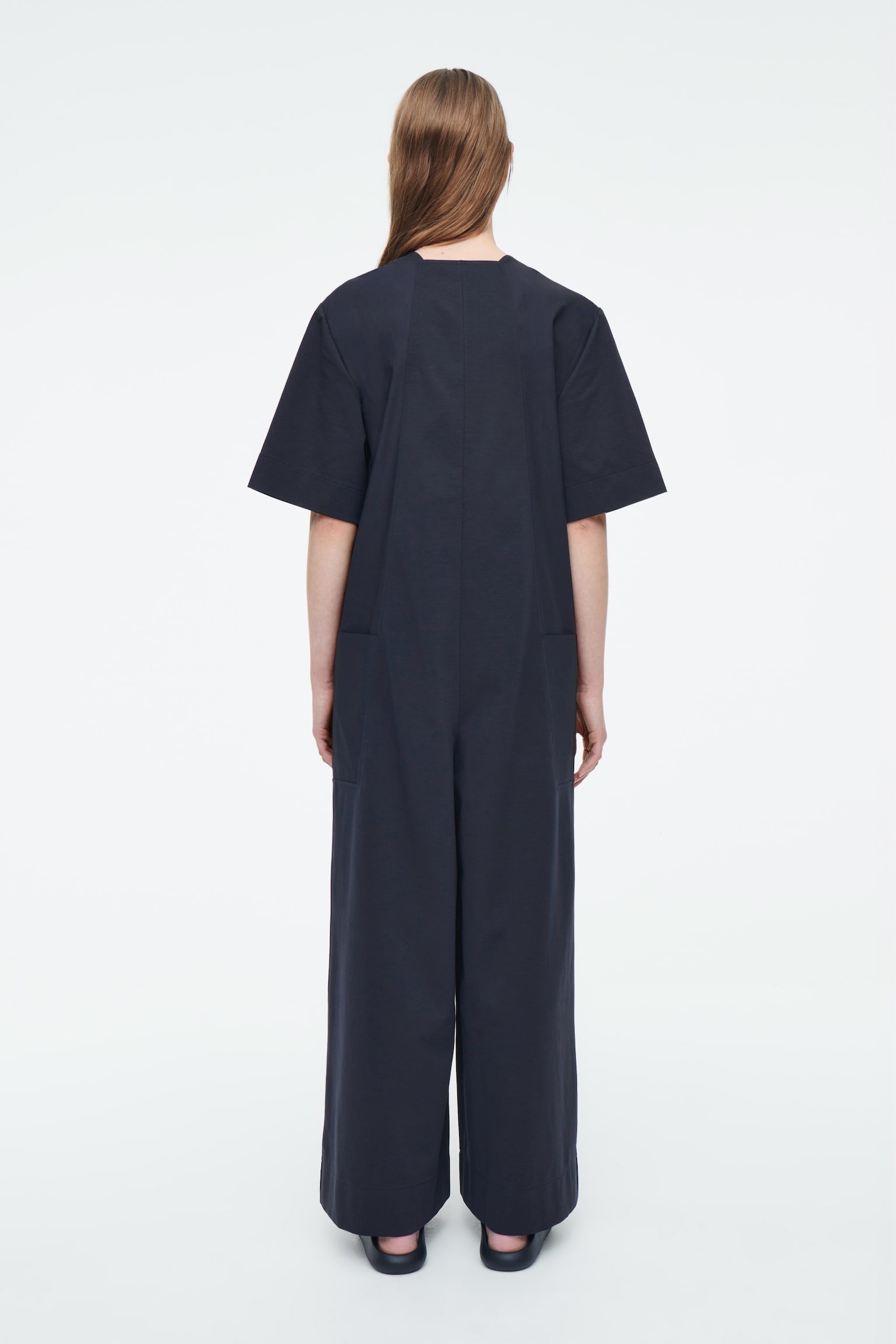 PANELLED V-NECK JUMPSUIT - NAVY - 4