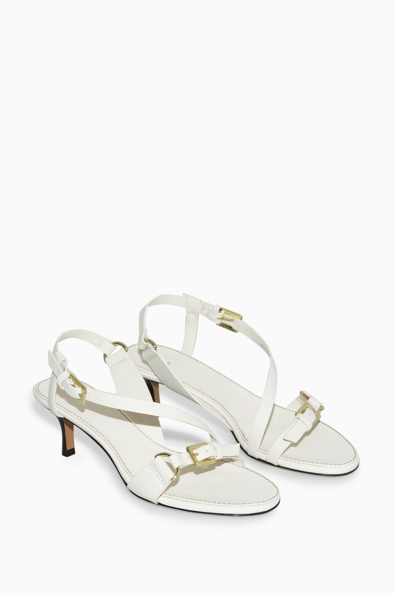 BUCKLED STRAPPY HEELED SANDALS - WHITE/BLACK - 3