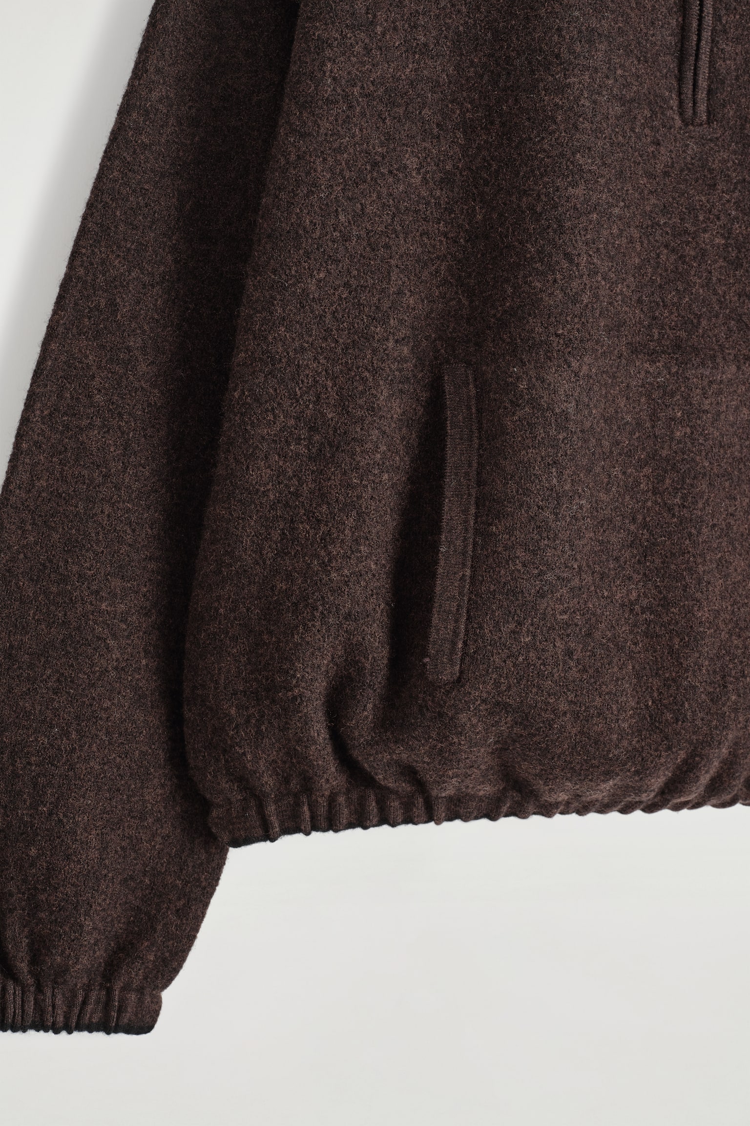 TRÖJA MED KORT DRAGKEDJA I KOKT MERINOULL - BRUNMELERAD/MELERAD BEIGE - 4