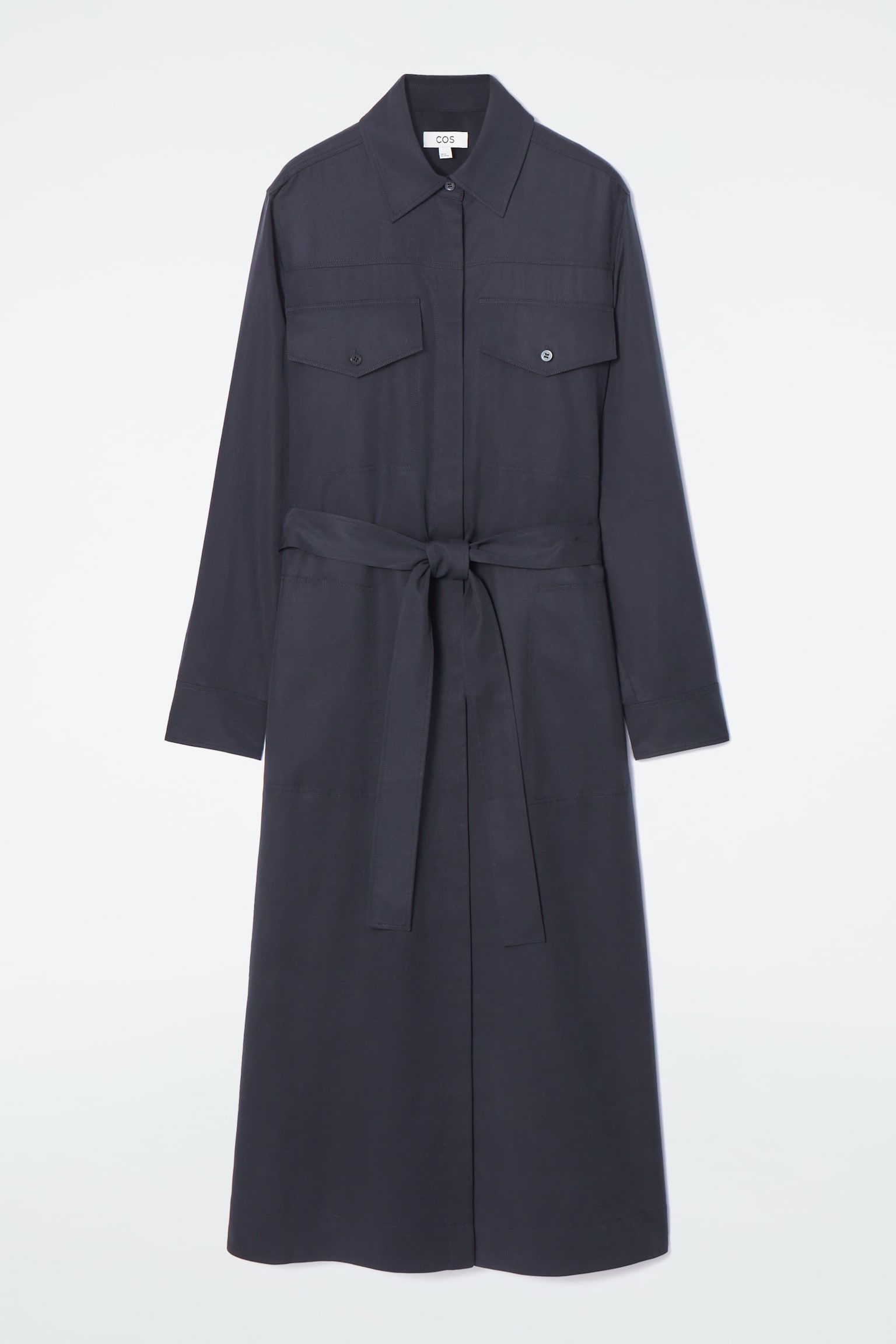 BELTED MIDI SHIRT DRESS - NAVY - 2