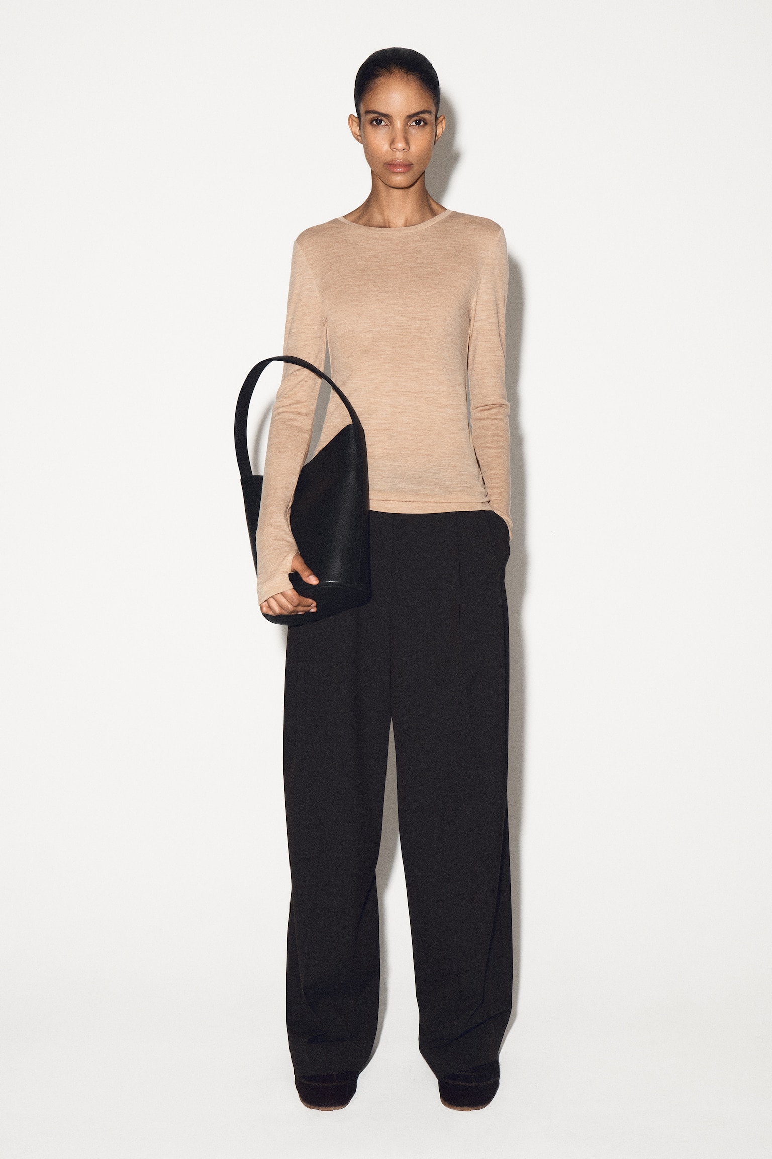 SCHMAL GESCHNITTENES OBERTEIL AUS MERINOWOLLE - BRAUN MELIERT/GRAU/MELIERT - 7