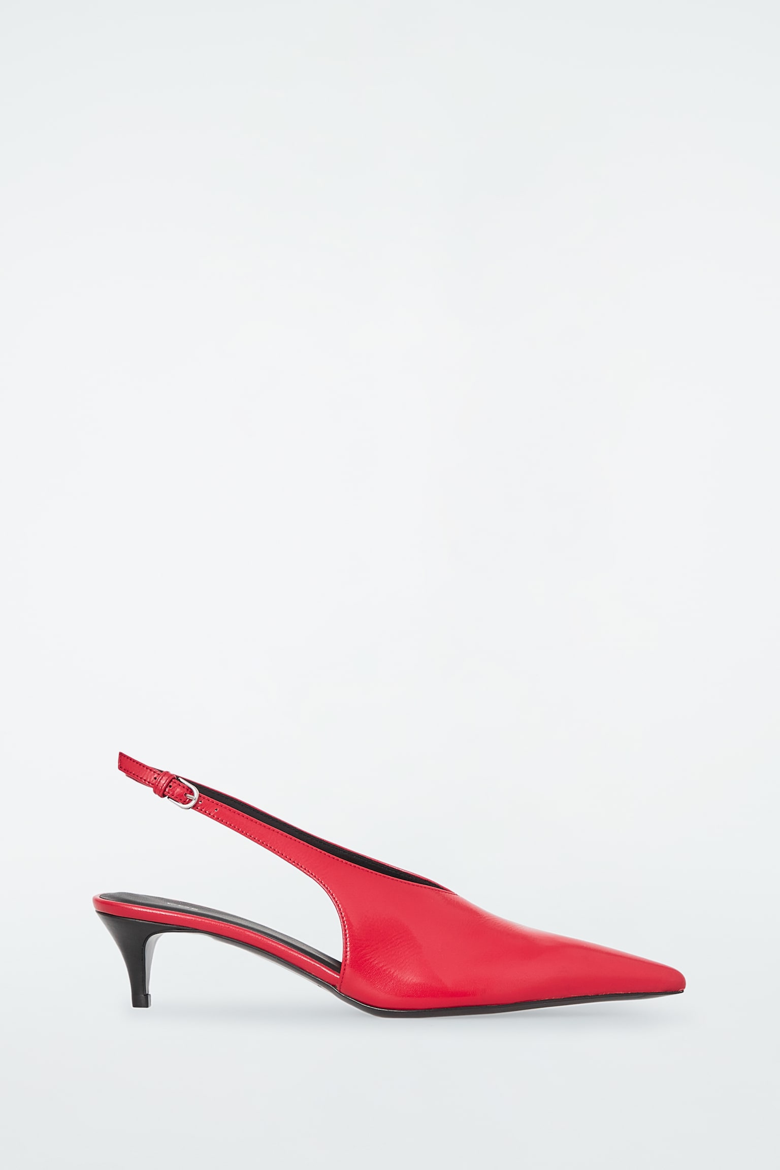 POINTED LEATHER SLINGBACK KITTEN HEELS - RED - 2