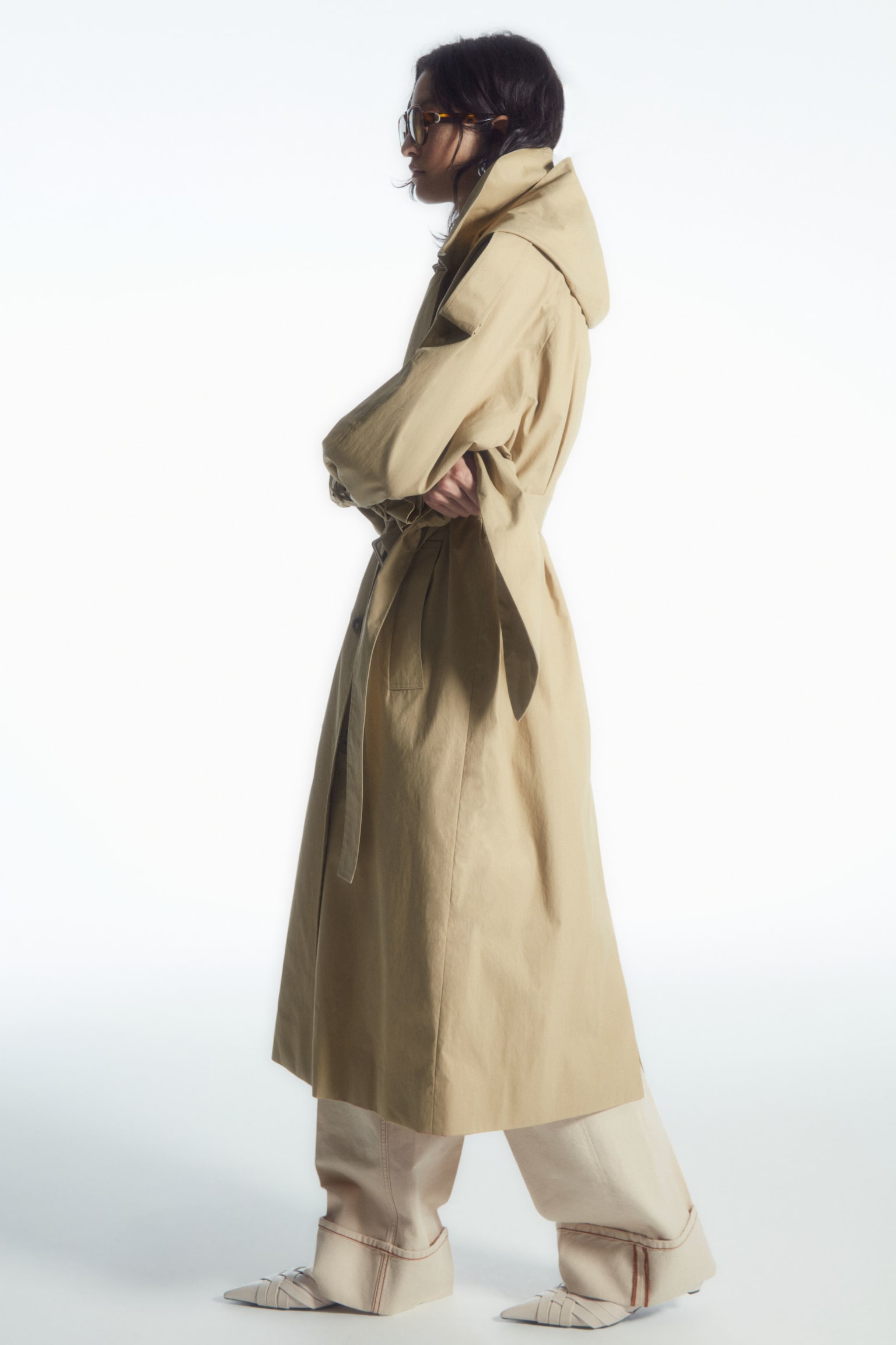 HOODED TRENCH COAT - BEIGE - 9