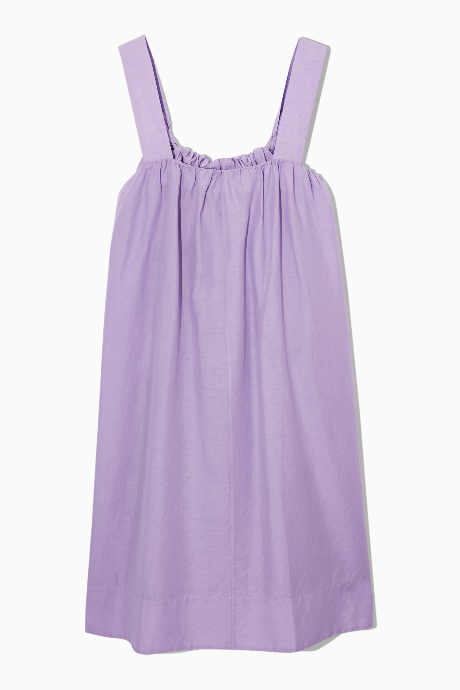 GATHERED A-LINE LINEN MINI DRESS - LIGHT LILAC - 1