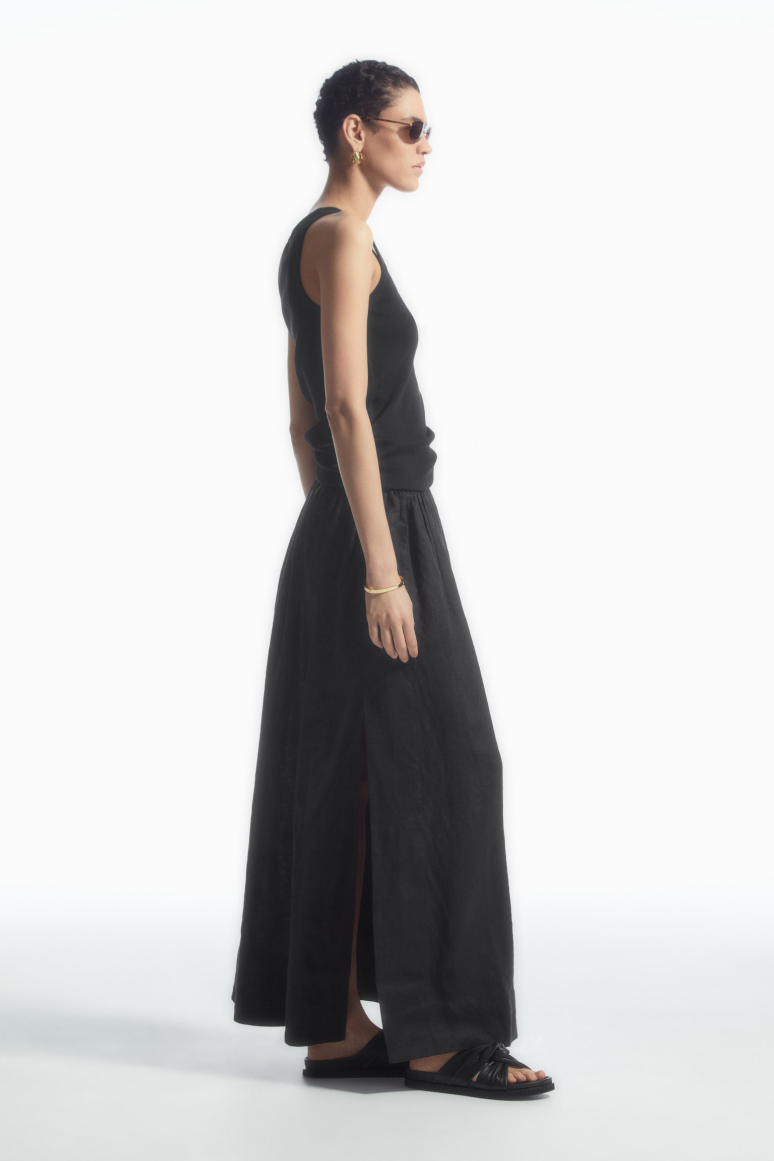 LINEN A-LINE MAXI SKIRT - BLACK - 7