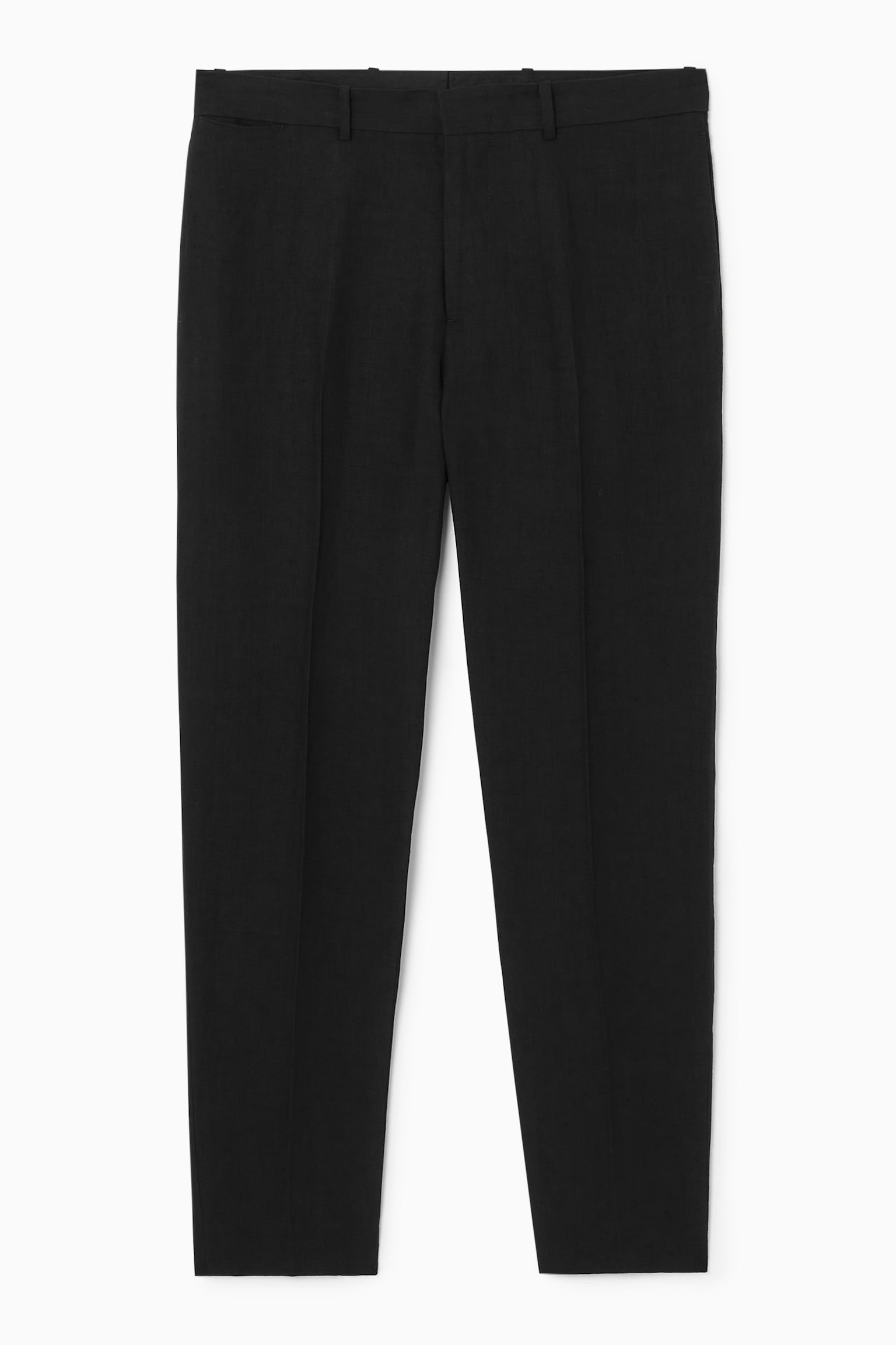 REGULAR LINEN TAPERED TROUSERS - BLACK - 2