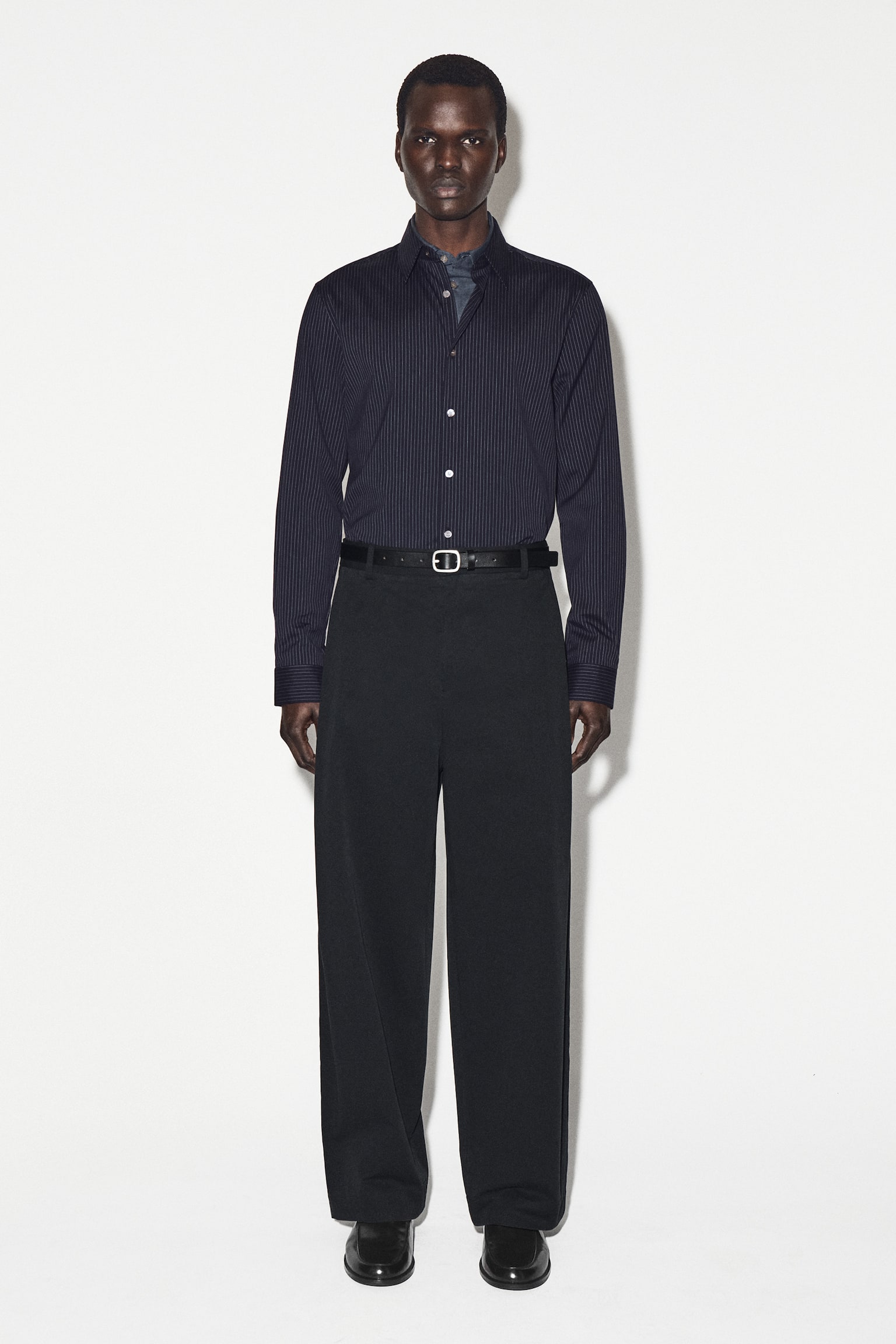 CAMICIA IN POPELINE DI COTONE DAL TAGLIO SLIM - BLU NAVY / GESSATO/BIANCO - 6