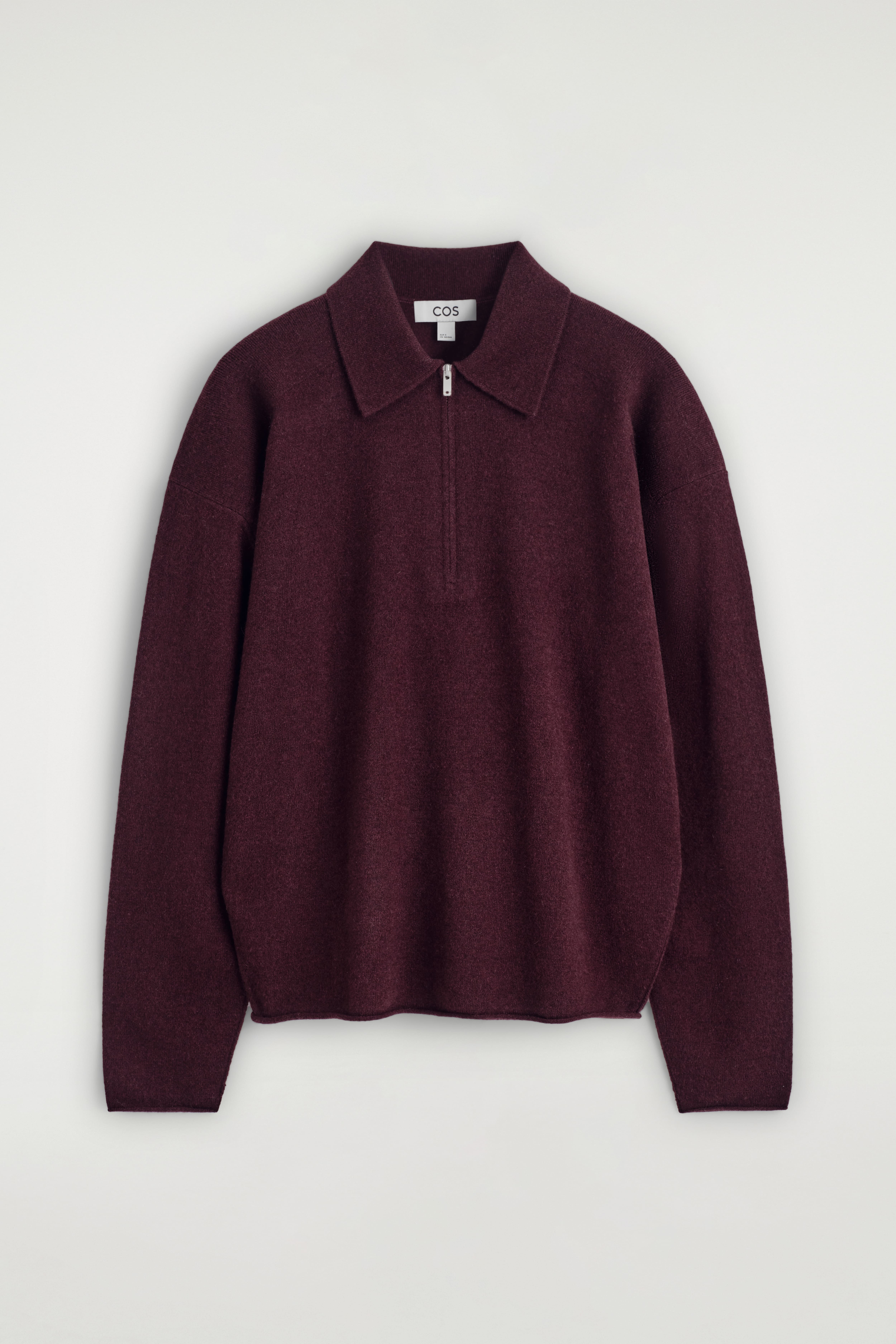 POLO CON CERNIERA IN LANA MERINO E YAK - BORDEAUX/MARRONE MÉLANGE/BIANCO