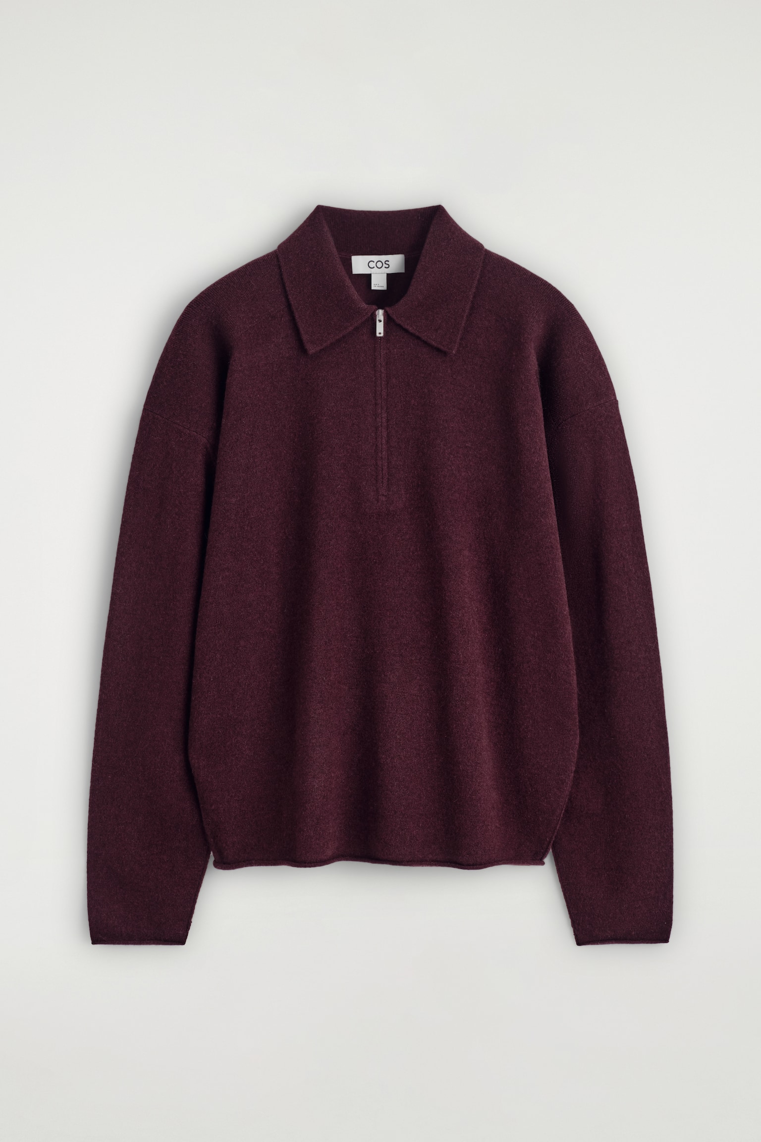 TRÖJA MED KORT DRAGKEDJA I MERINOULL OCH JAK - BURGUNDY/BRUNMELERAD/VIT - 2
