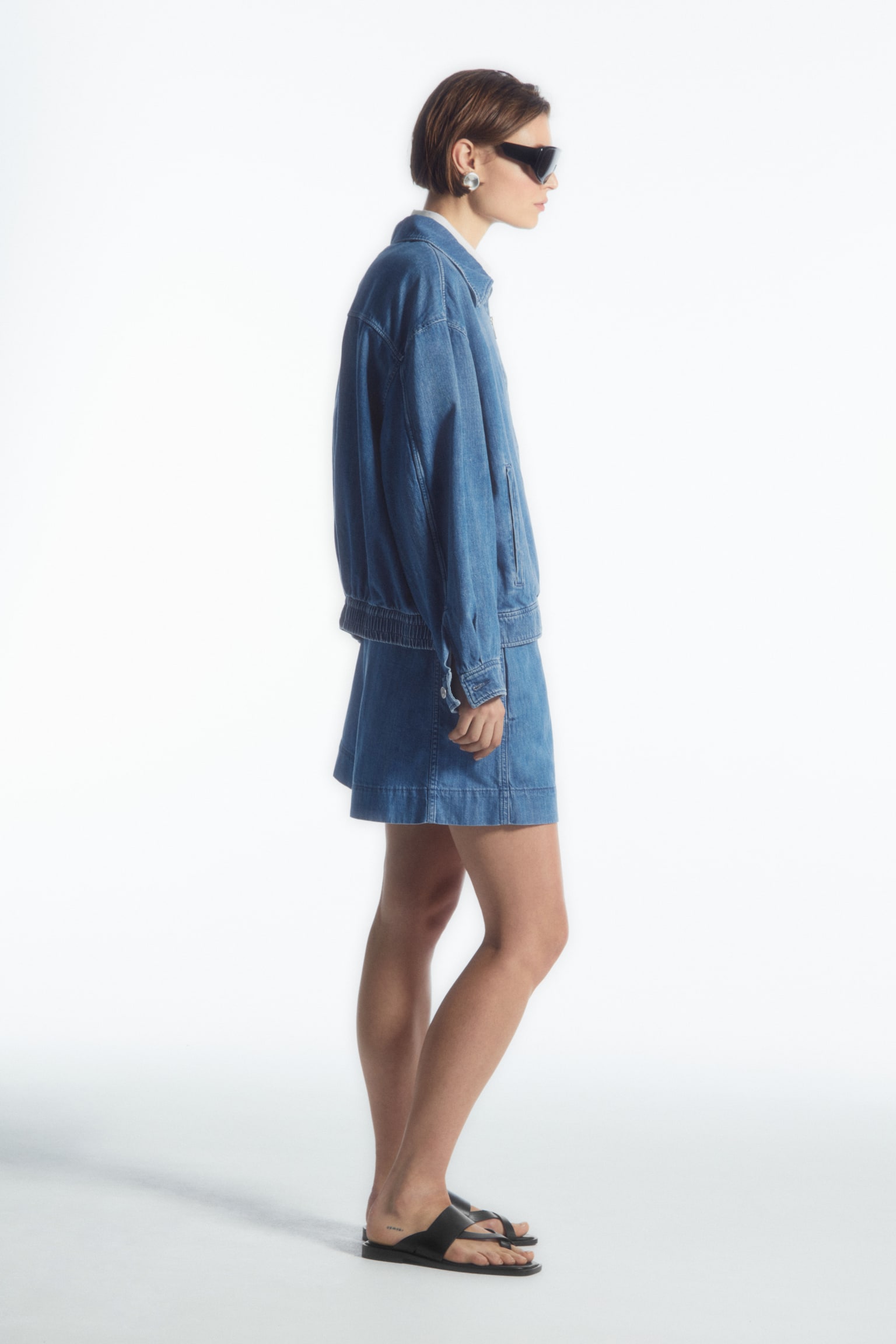 OVERSIZED ZIP-UP DENIM JACKET - BLUE - 3