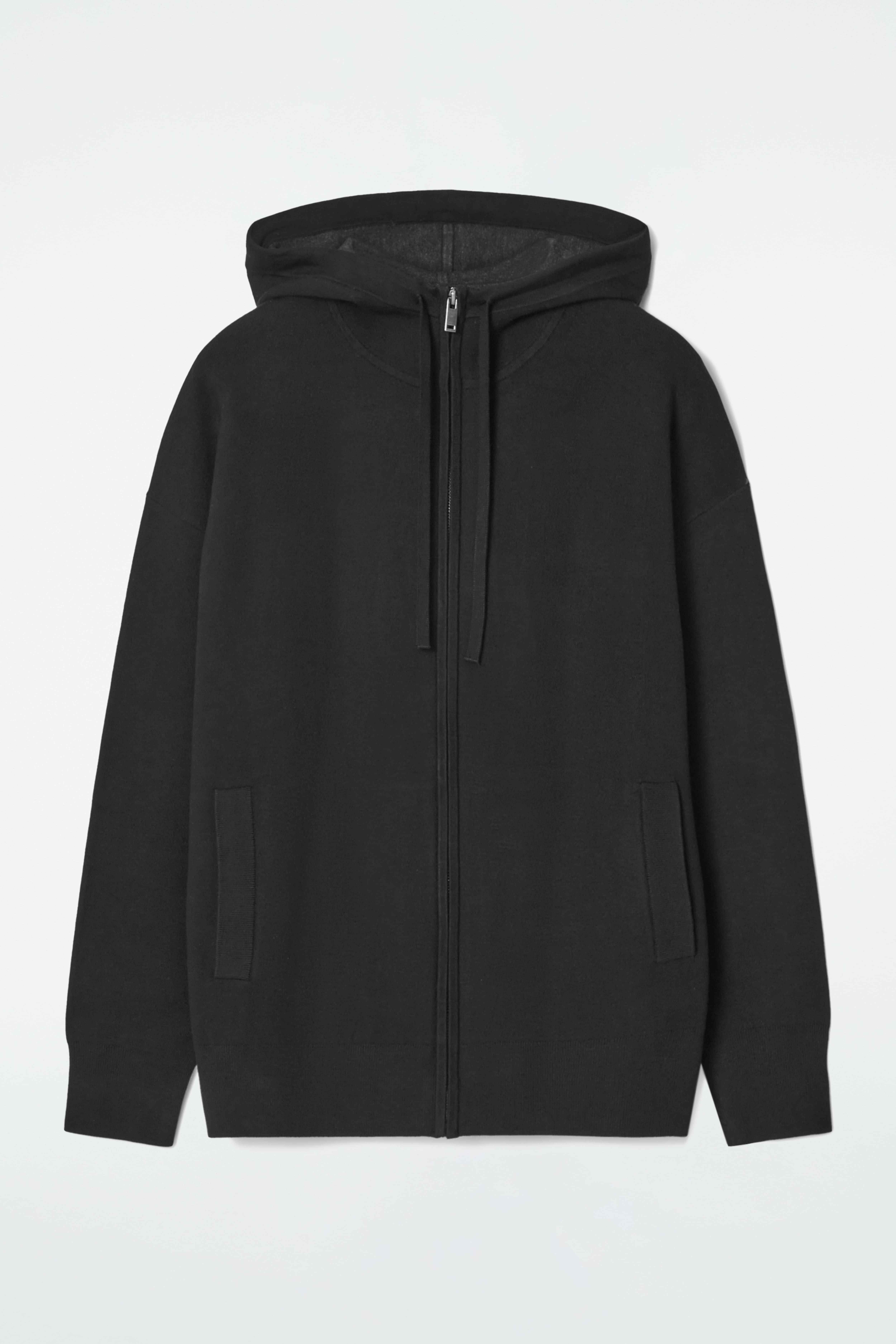 DOUBLE-FACED KNITTED ZIP-UP HOODIE - BLACK - DAMES | H\u0026M NL