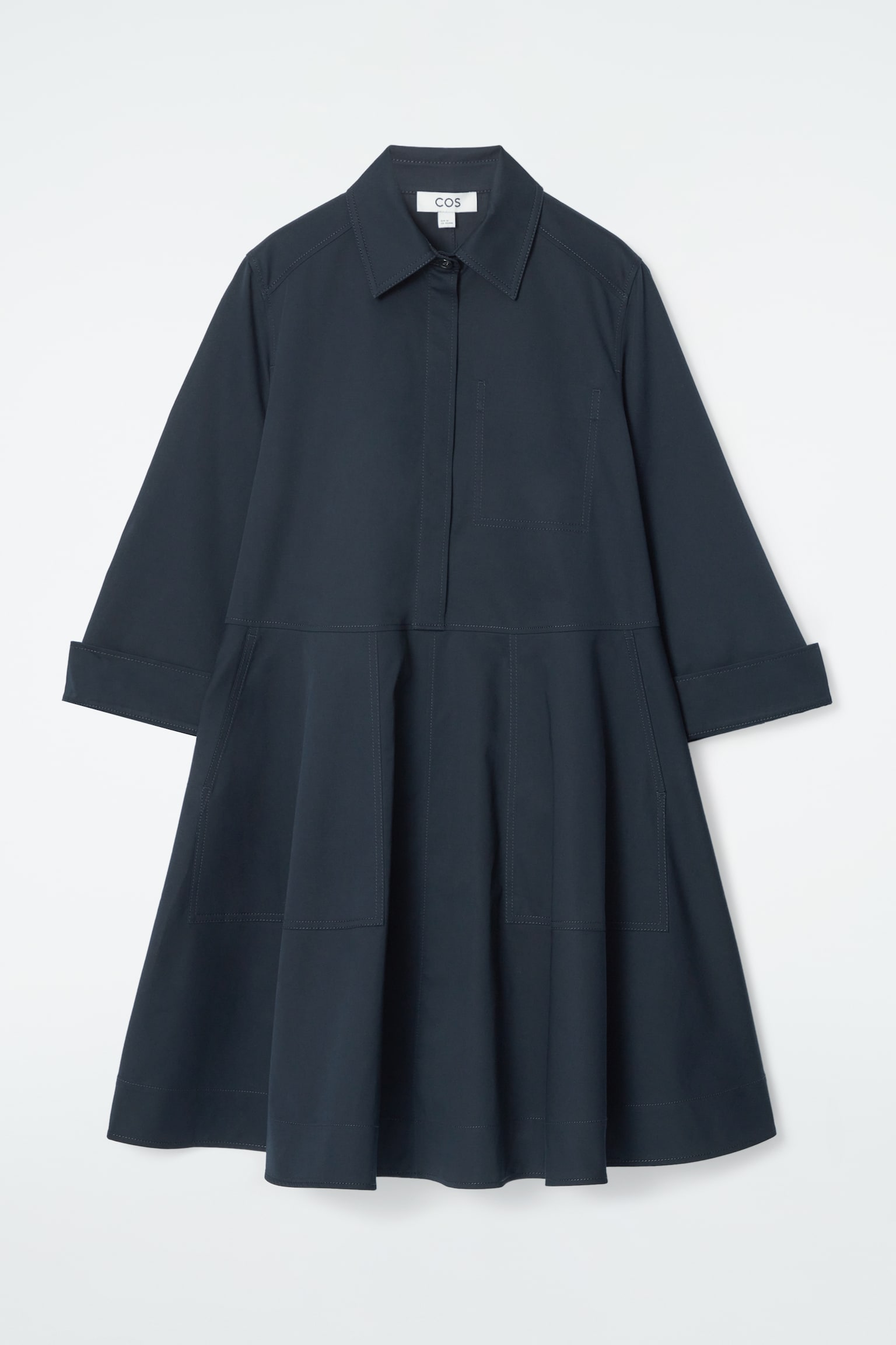 COTTON UTILITY SHIRT DRESS - NAVY/BEIGE - 2