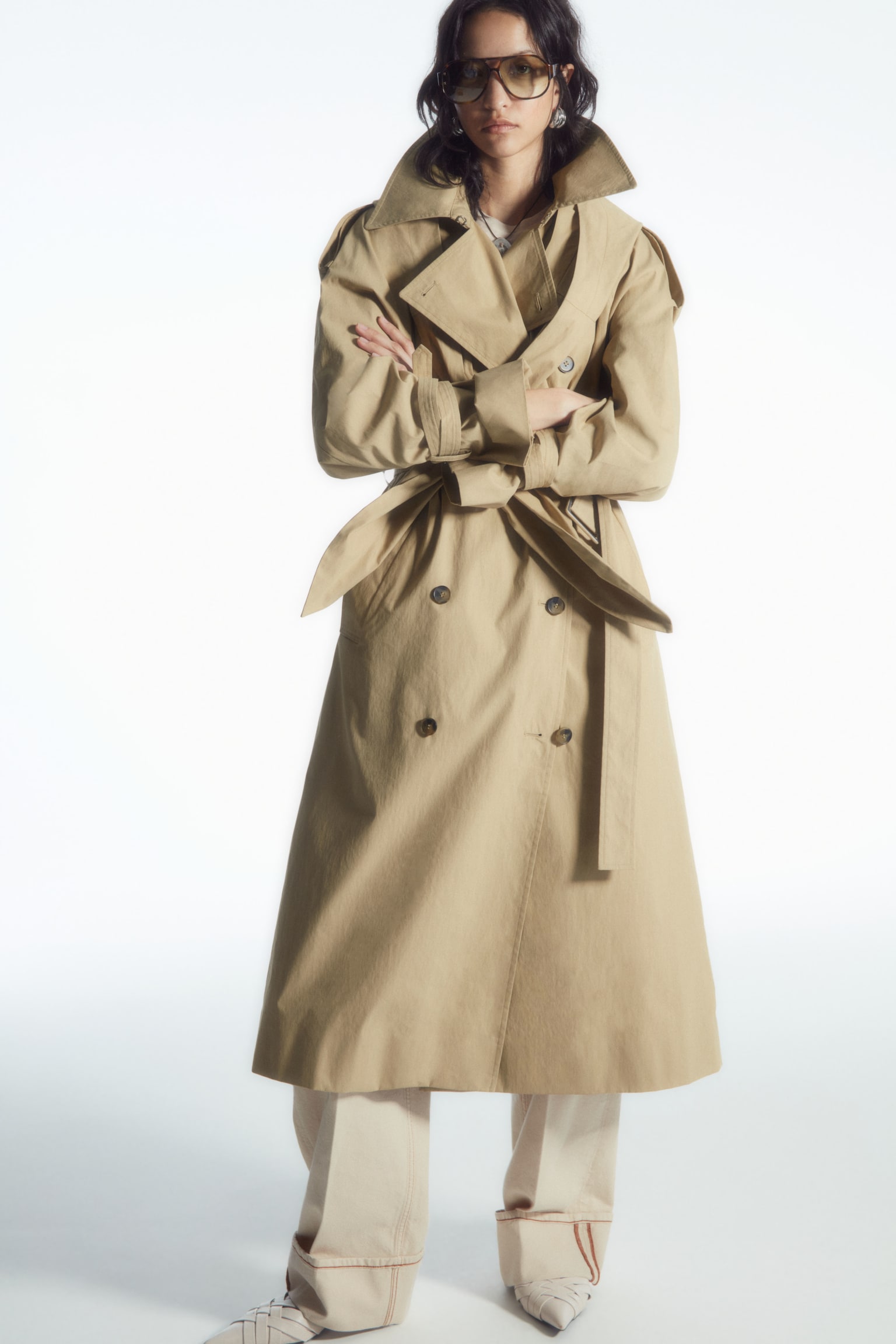 HOODED TRENCH COAT - BEIGE - 4