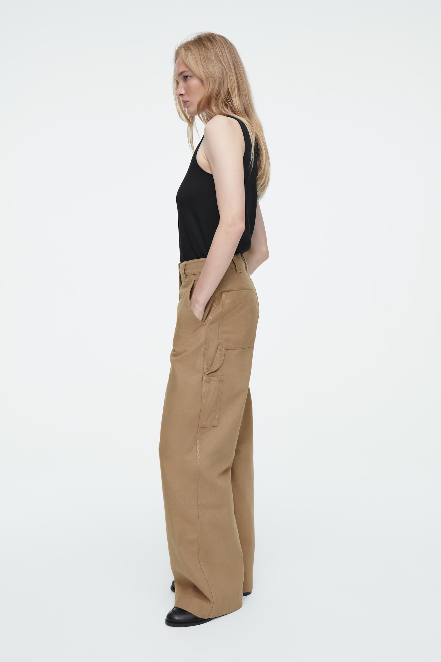 WIDE-LEG CANVAS UTILITY TROUSERS - BEIGE - 4