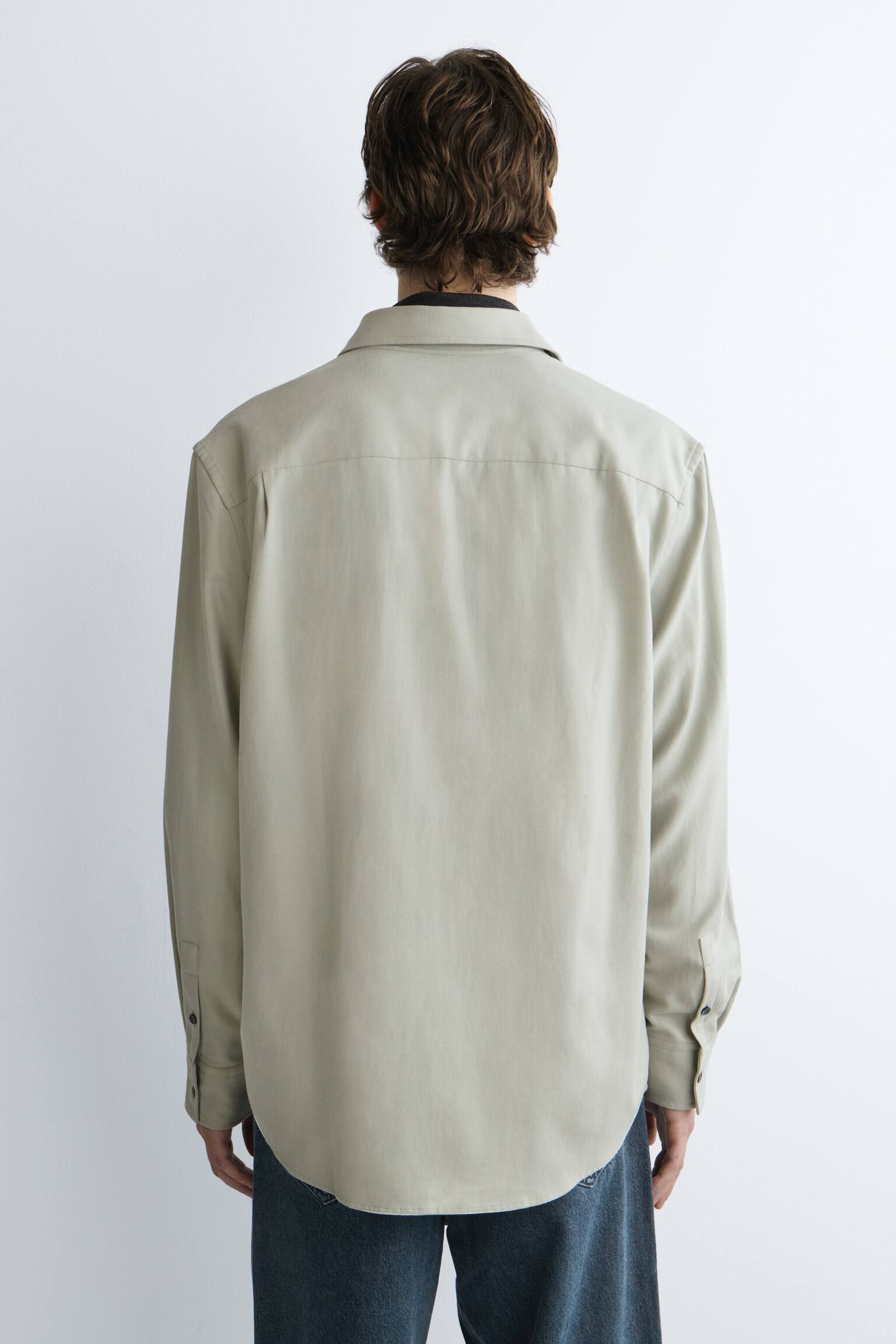 CAMICIA RILASSATA IN MISTO COTONE SPAZZOLATO - GRIGIO - 5