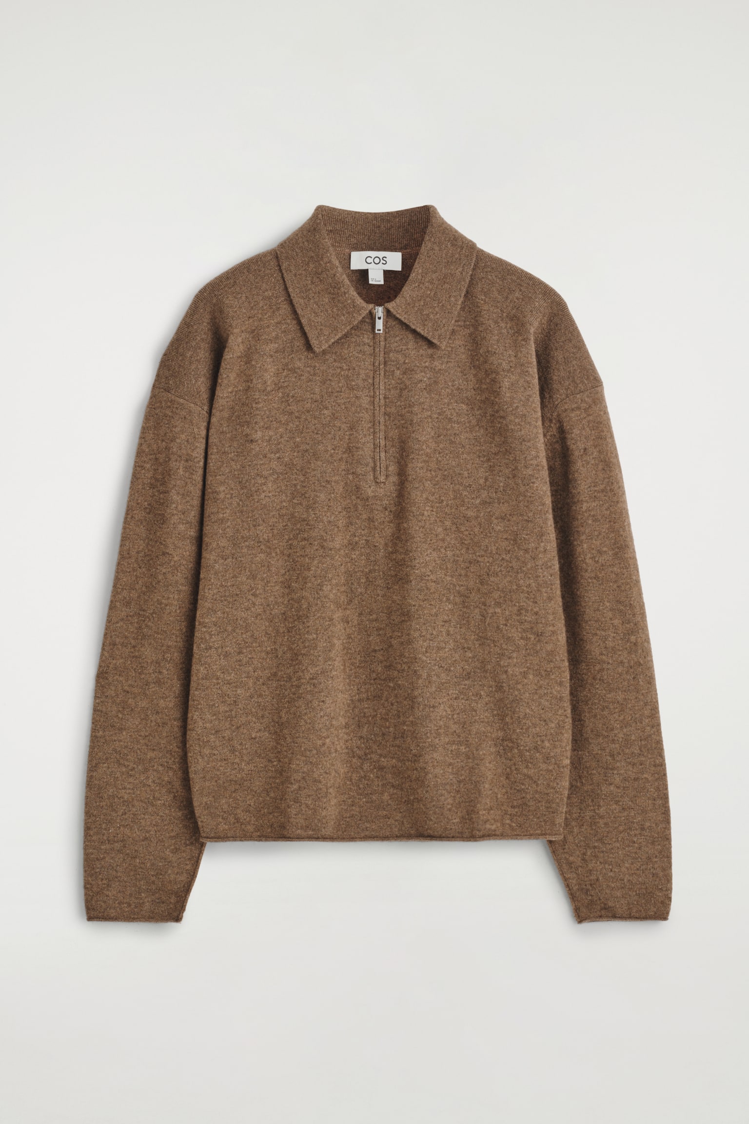 Merino uld-yak zip-up poloshirt - BRUNMELERET/HVID/VINRØD - 2