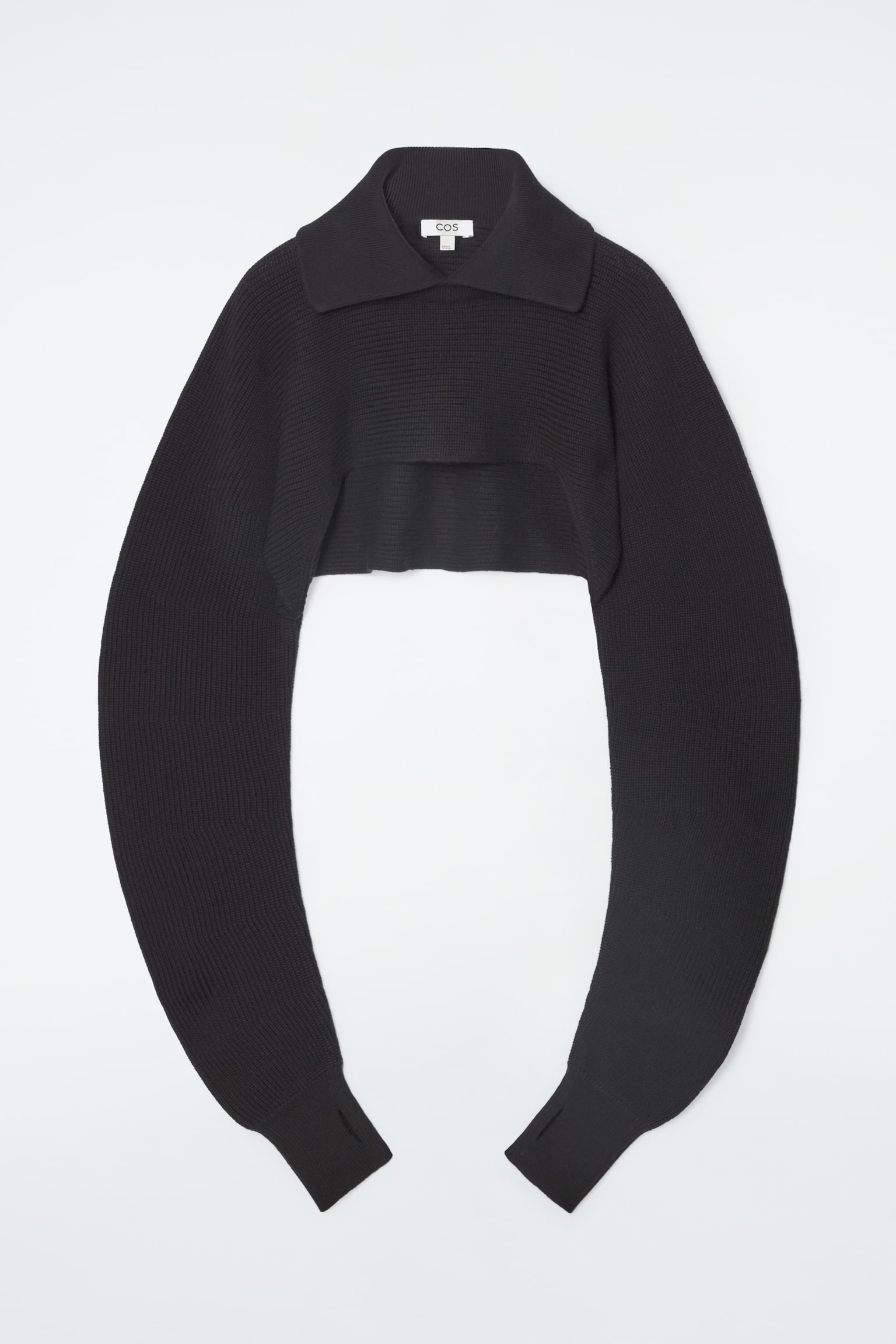 COLLARED CROPPED KNITTED JUMPER - BLACK - 2