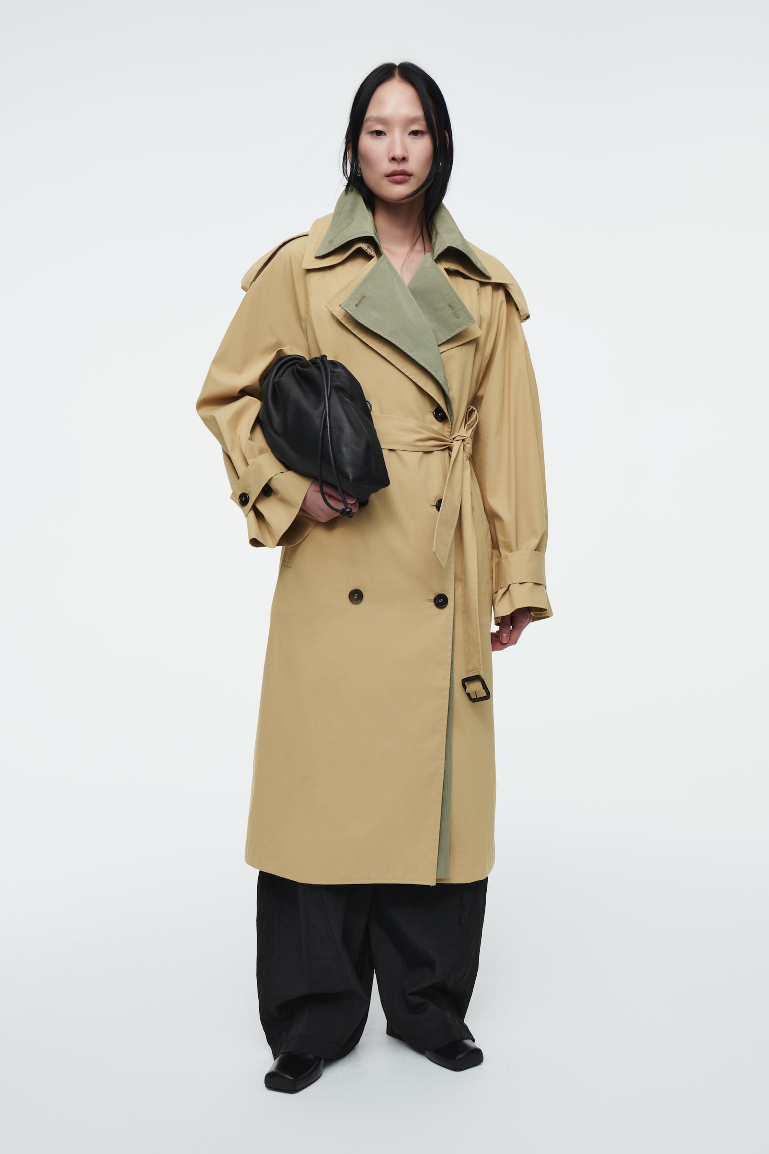 LAYERED DOUBLE-BREASTED TRENCH COAT - BEIGE / KHAKI - 4