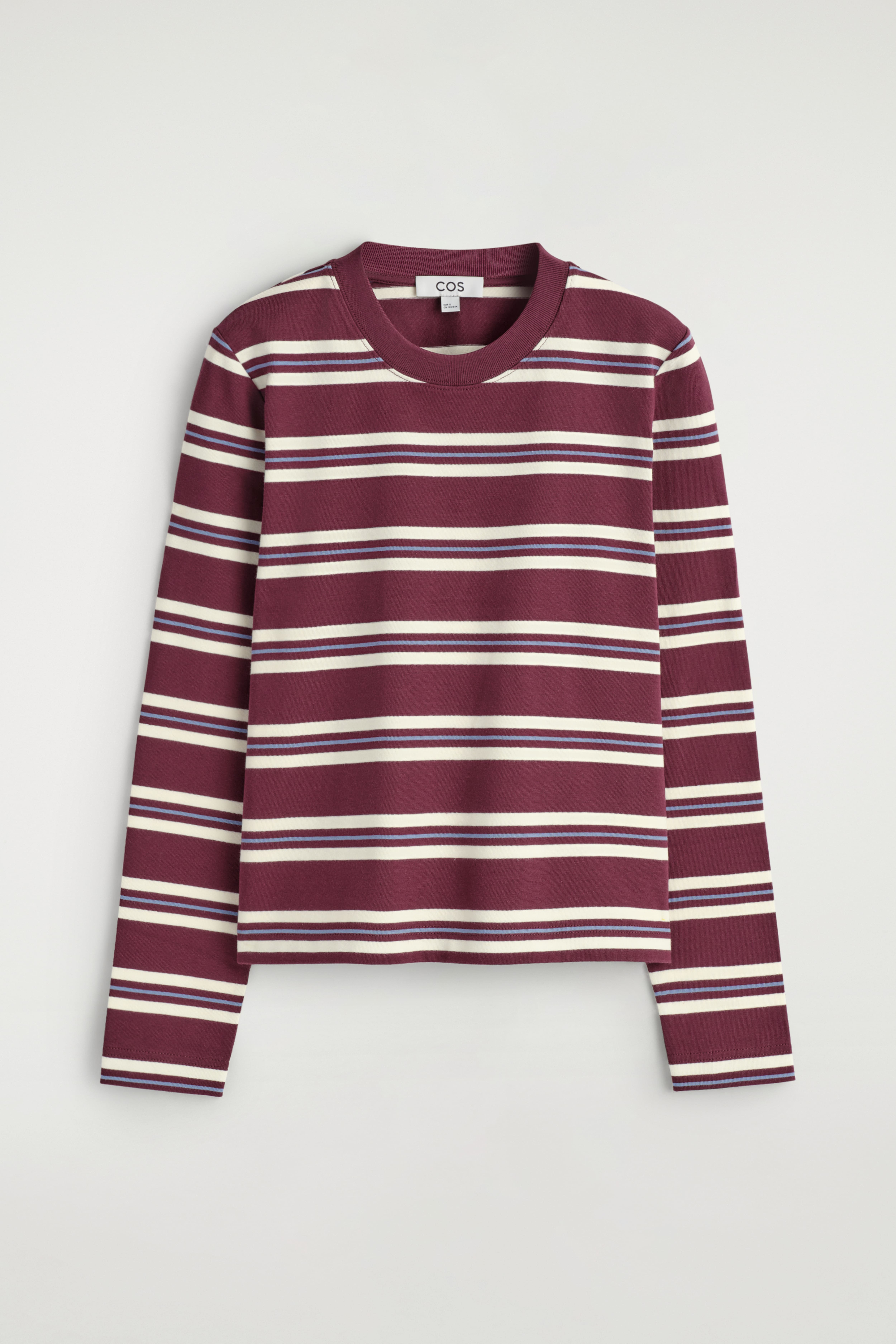 T-SHIRT A MANICHE LUNGHE DALLE LINEE PULITE - BORDEAUX / RIGHE/BEIGE MÉLANGE/BLU