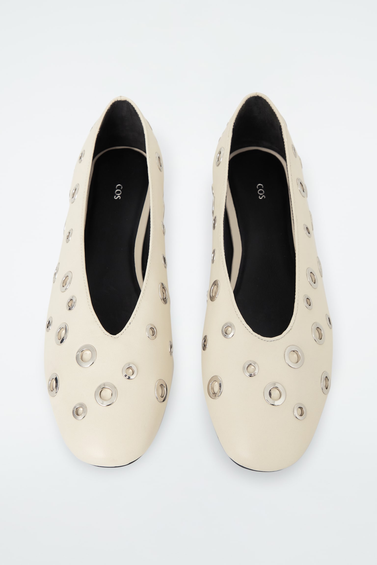 EYELET LEATHER BALLET FLATS - OFF WHITE/BLACK - 5