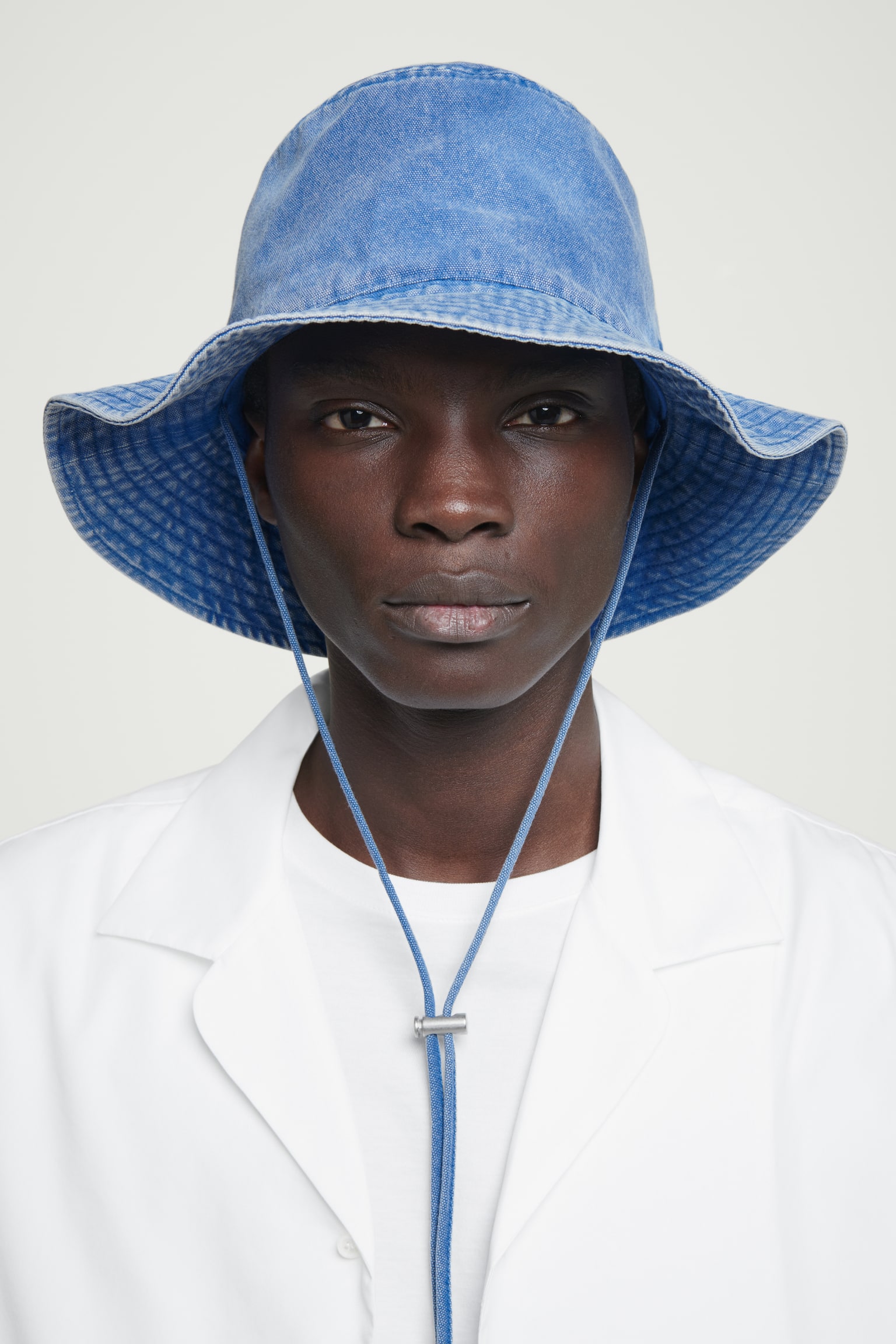 DRAWSTRING COTTON HAT - BLUE - 1