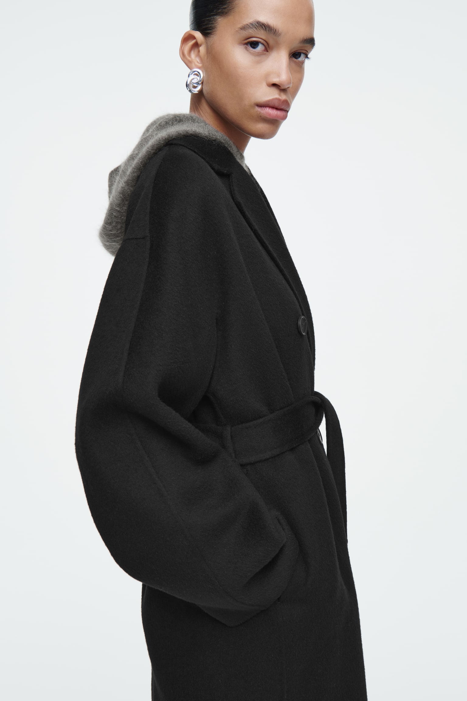 OVERSIZED DOUBLE-BREASTED WOOL COAT - BLACK - 3