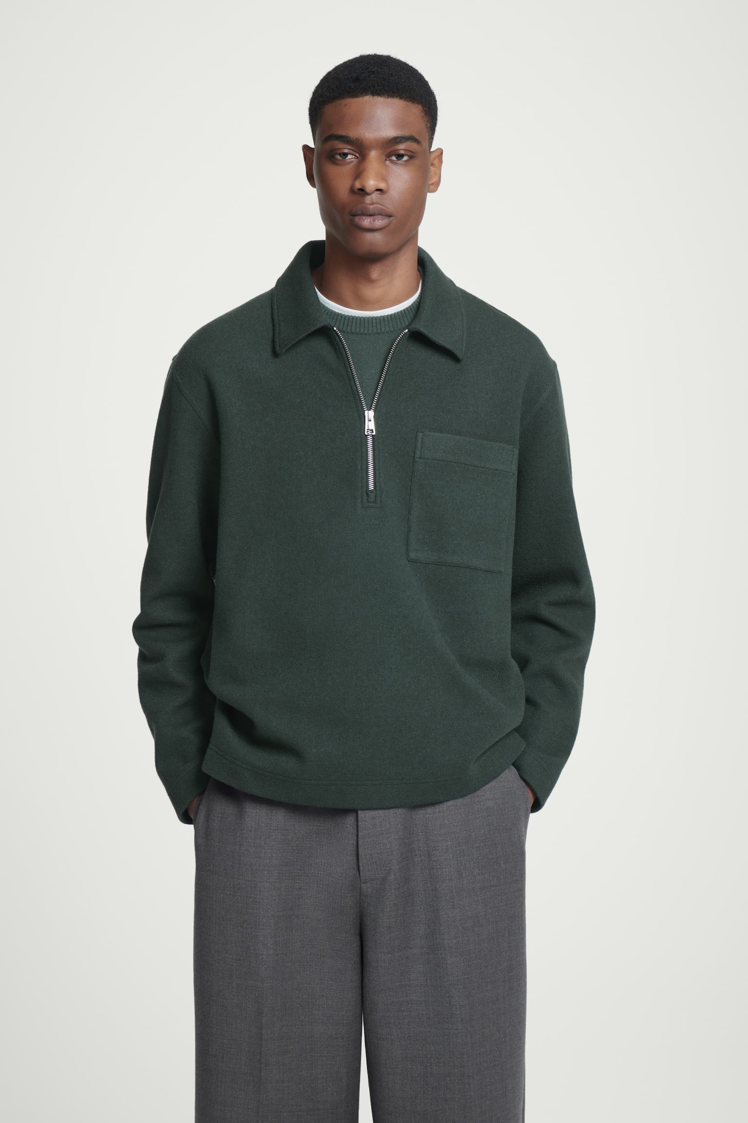 HALF-ZIP WOOL-BLEND JUMPER - DARK GREEN/RUST