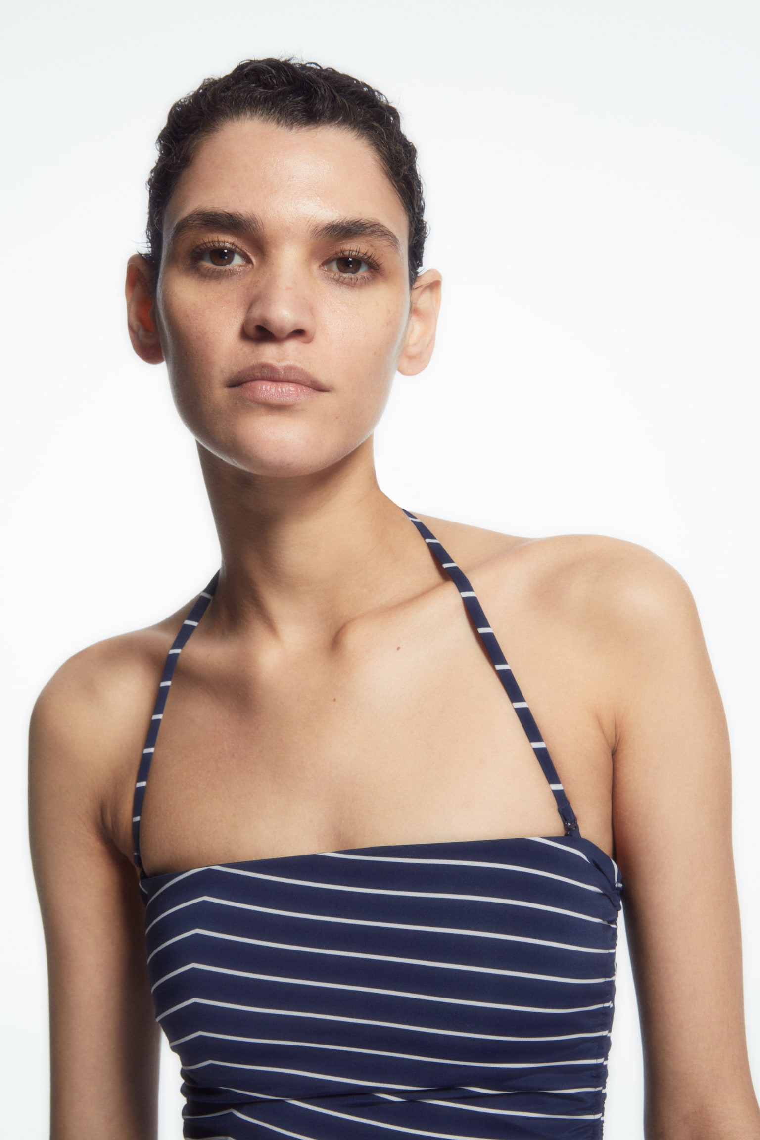 RUCHED BANDEAU SWIMSUIT - NAVY / STRIPED/BLACK - 5