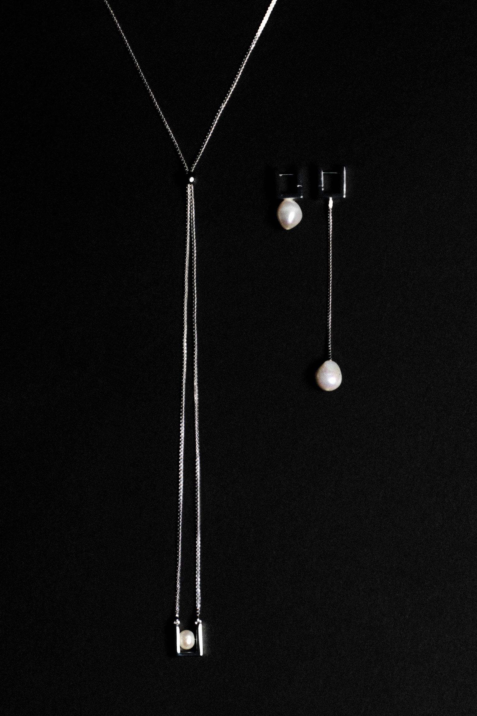 Halsketting met rechthoekige hanger - ZILVER / PAREL/GOUD - 3