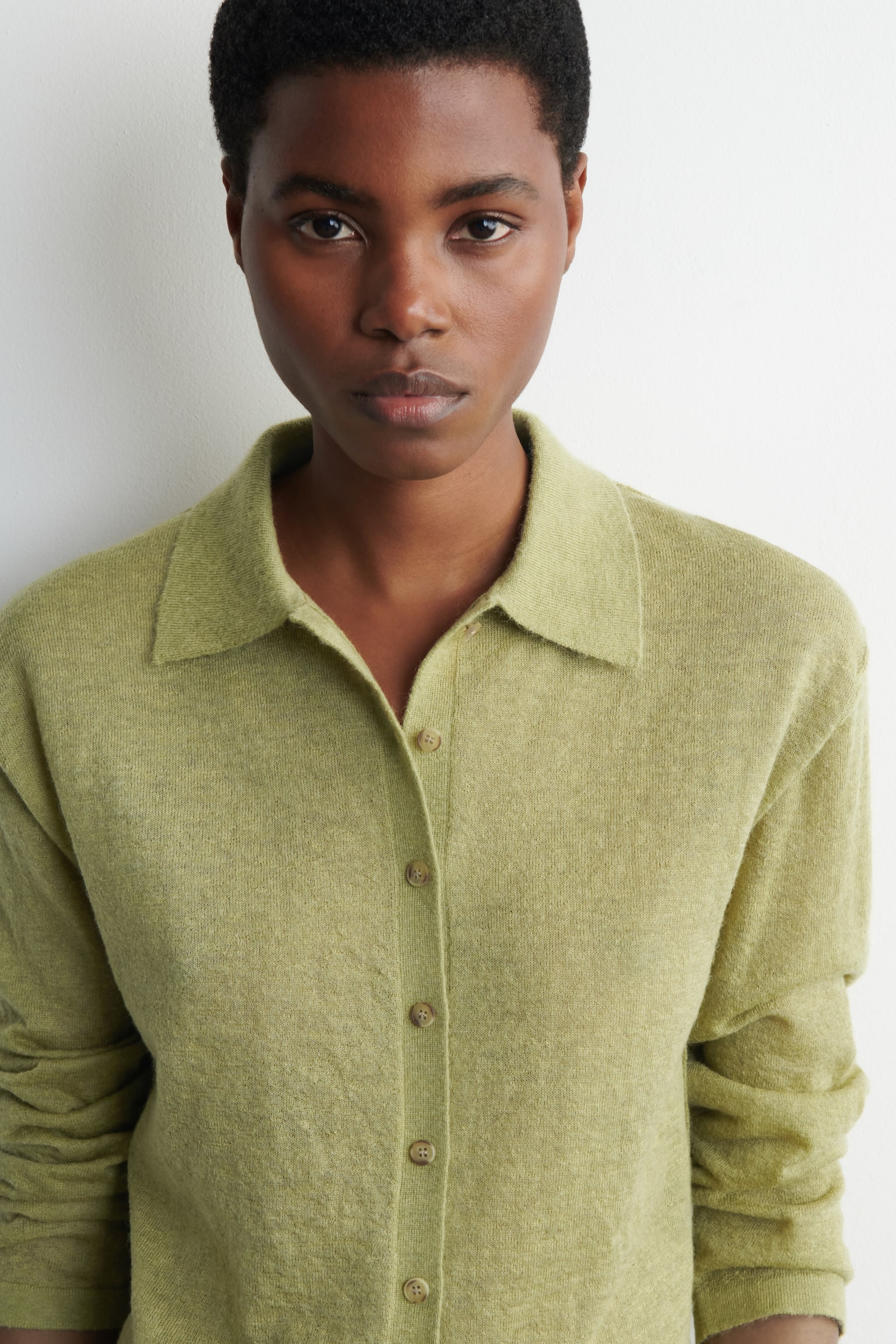Gebreid shirt van mohairmix - GROEN - 8