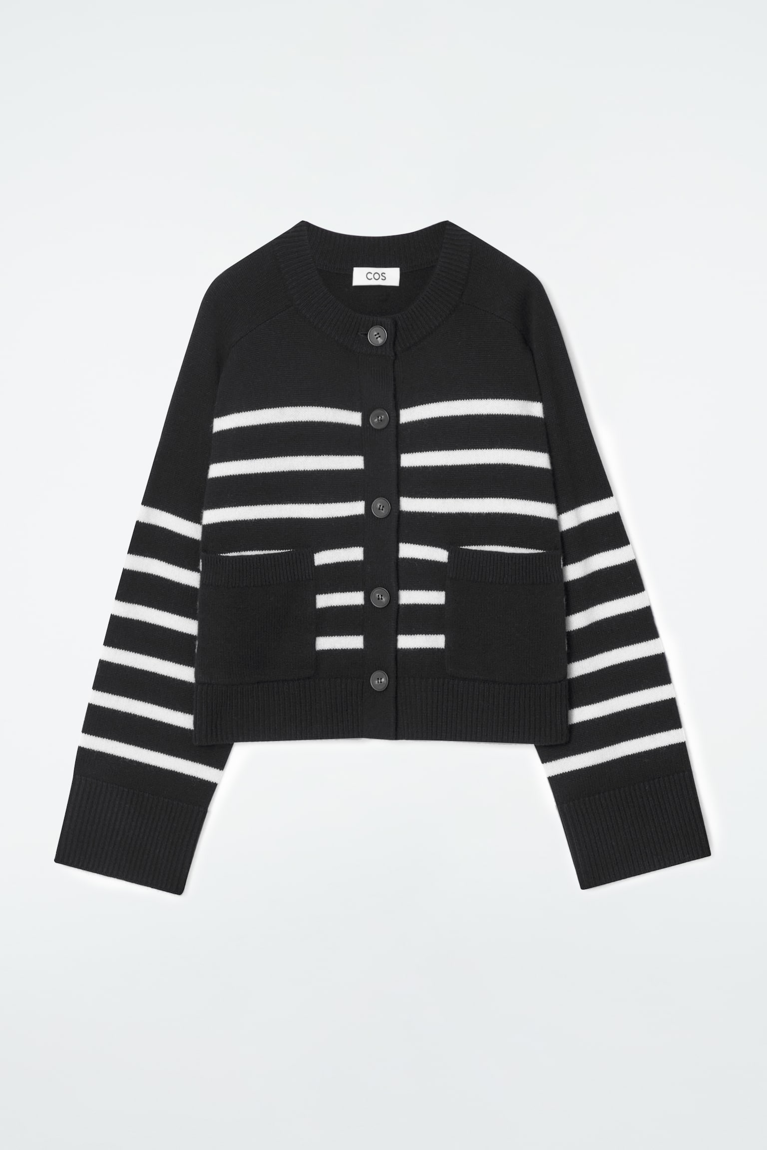 WOOL CREW-NECK CARDIGAN - BLACK / STRIPED/WHITE / STRIPED/BLACK - 2