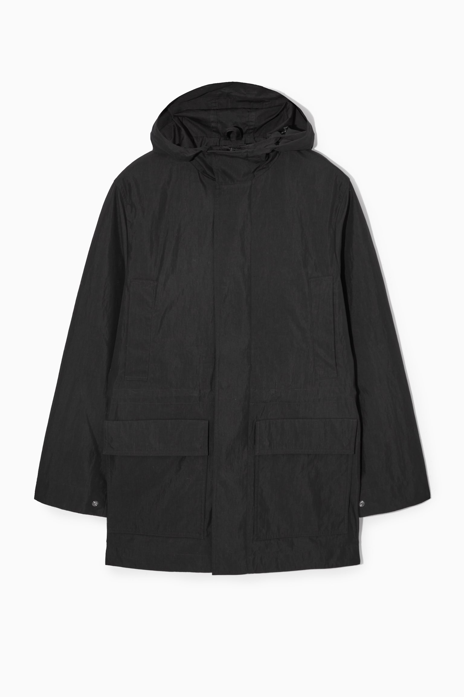 HOODED NYLON PARKA - BLACK - 1