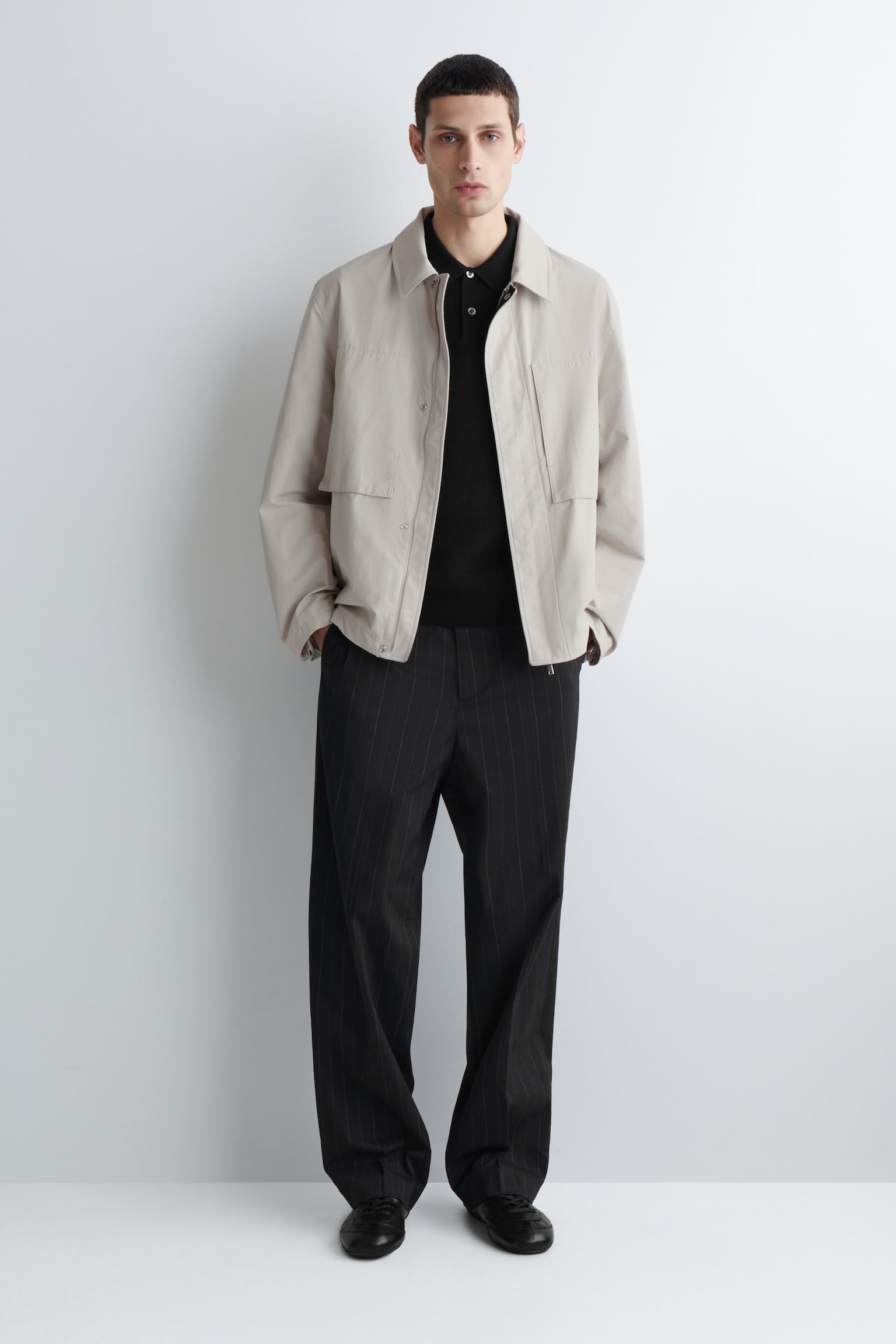 WAFFLE-KNIT COTTON POLO SHIRT - BLACK/DARK BEIGE - 7
