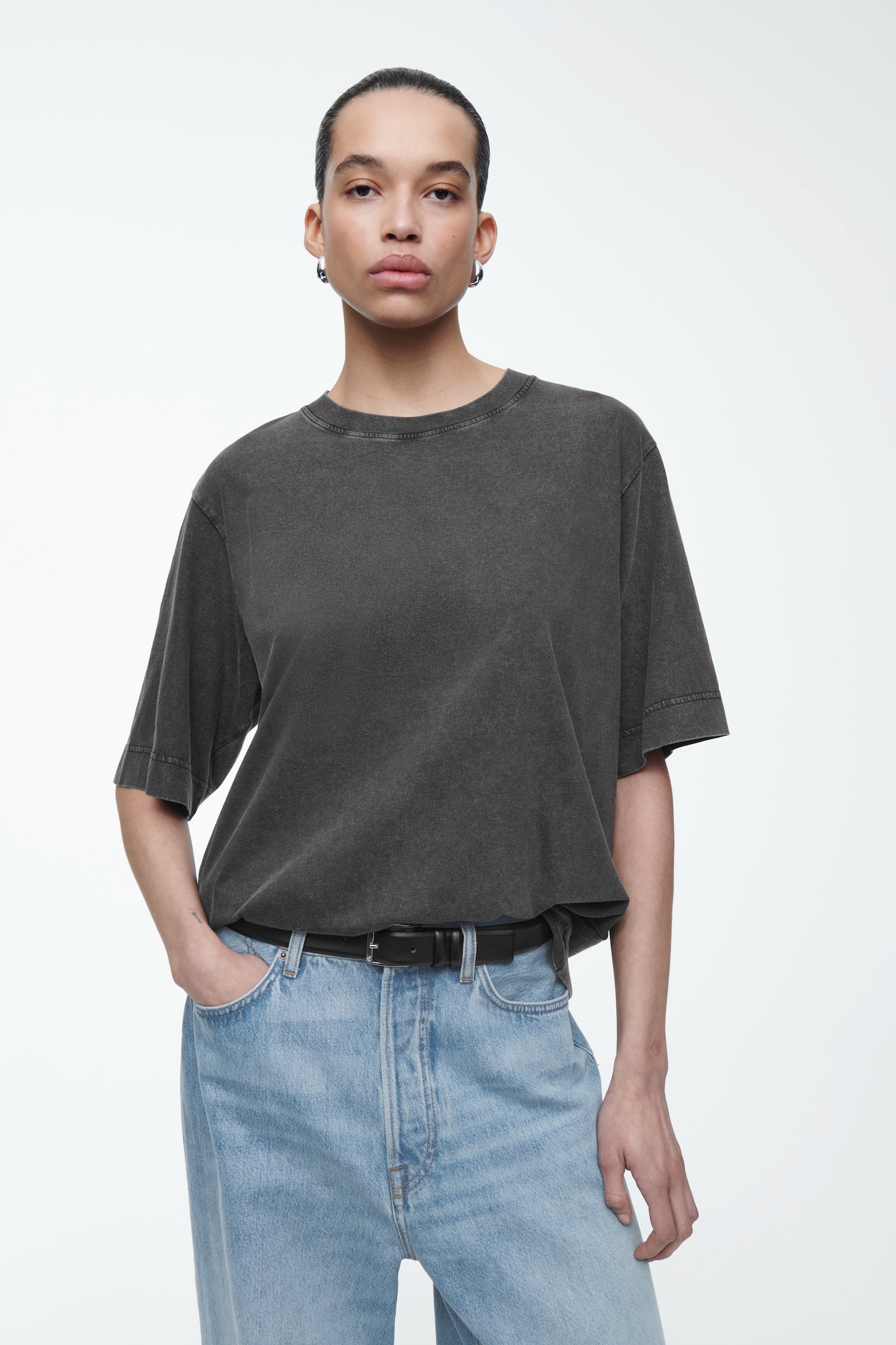 OVERSIZED FADED T-SHIRT - BLACK/DUSTY PINK - 1