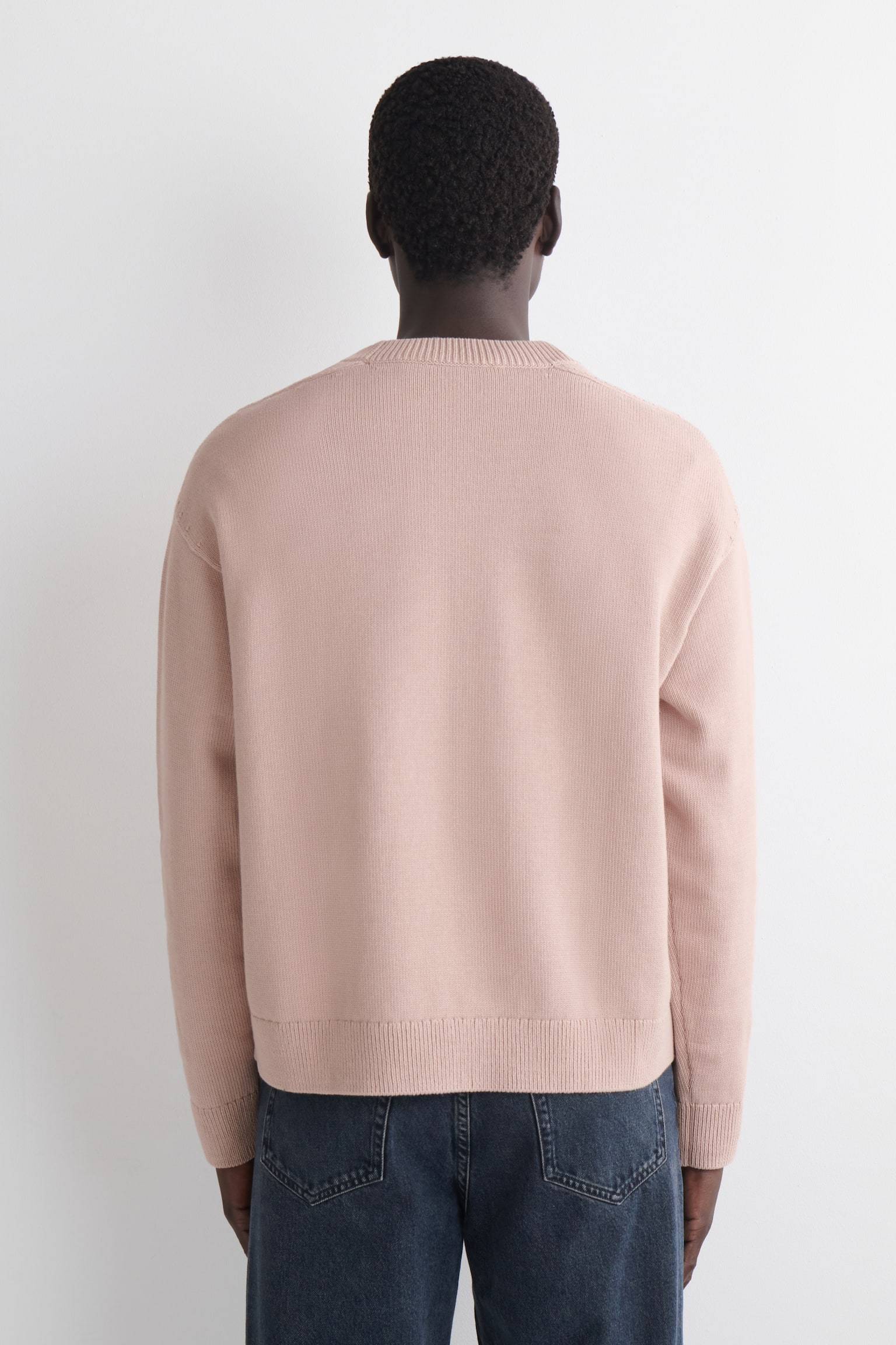 Neulottu puuvillaneule pyöreällä pääntiellä - vaaleanpunainen/kerma - 4