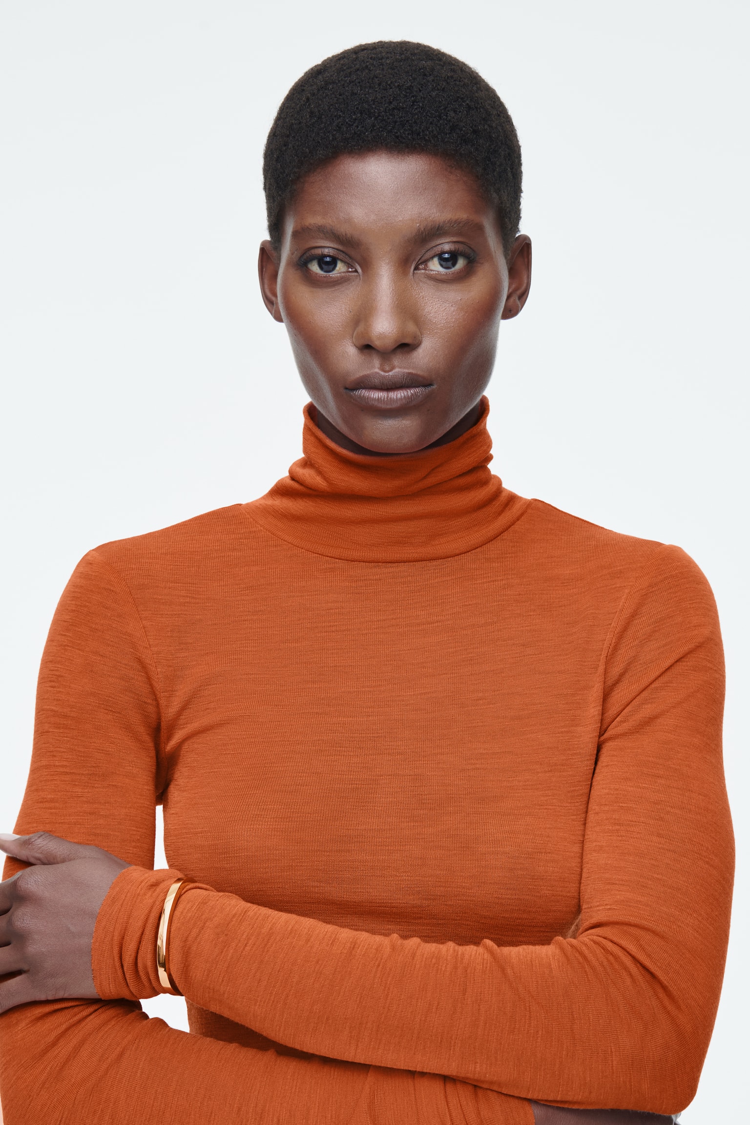 MERINO WOOL TURTLENECK TOP - ORANGE/WHITE/GREY / ARGYLE/BRIGHT BLUE/BLACK/GREEN/RED/DARK BROWN/APRICOT/NAVY/BLACK / WHITE / STRIPED/DARK GREEN - 6