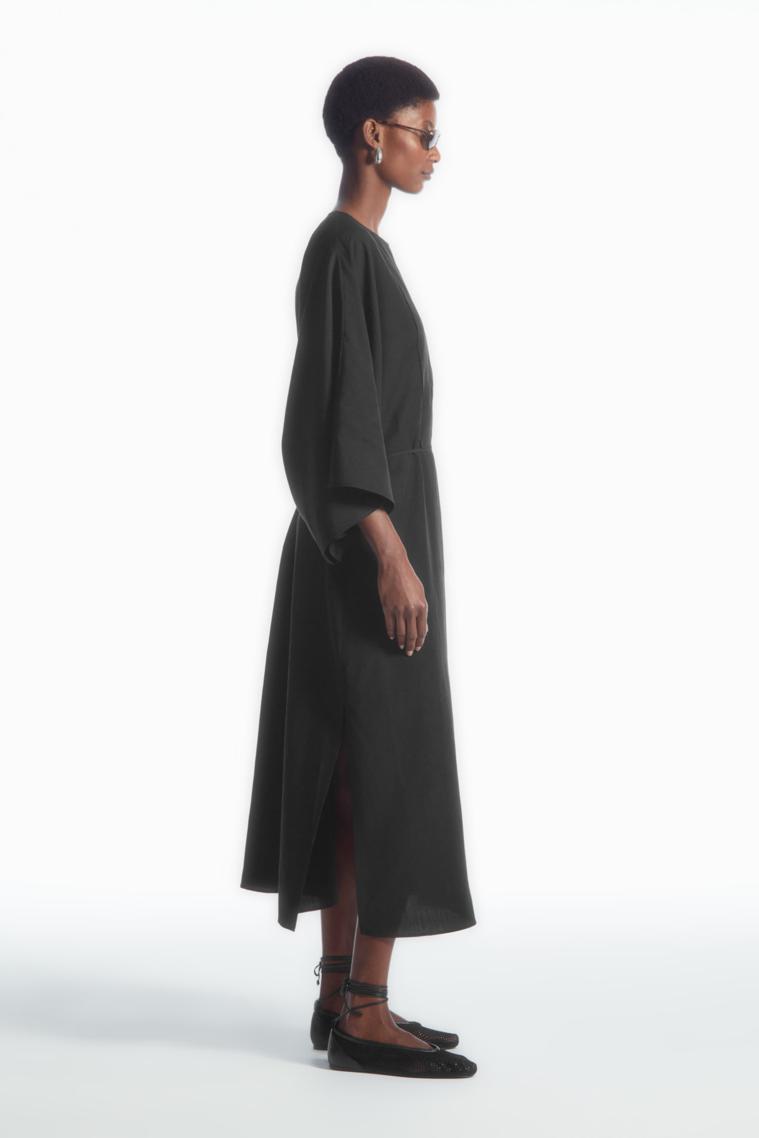 OVERSIZED KAFTAN MIDI DRESS - BLACK - 3