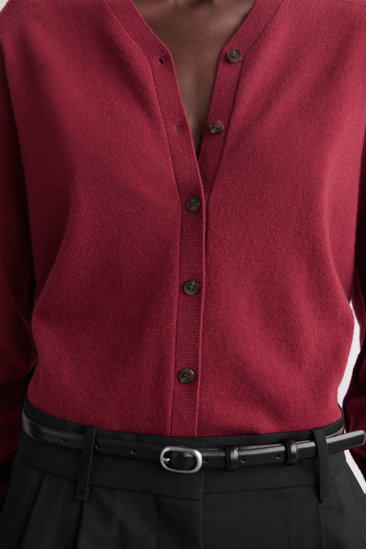 CARDIGAN CON SCOLLO A V IN LANA MERINO - ROSSO/MARRONE SCURO/BEIGE MÉLANGE - 3