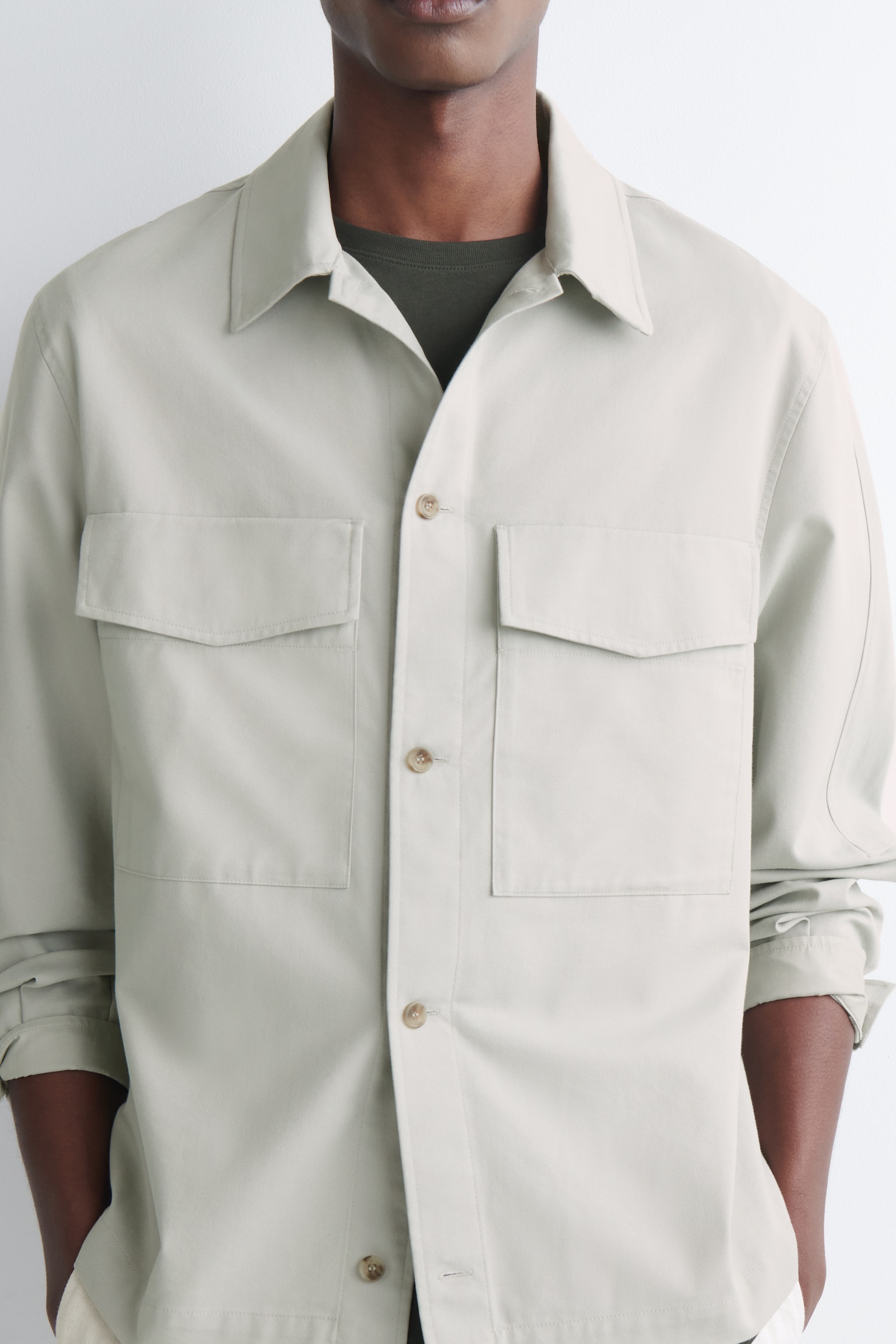 LOCKERE HEMDJACKE AUS BAUMWOLLE - Hellgrau/DUNKELBRAUN - 6