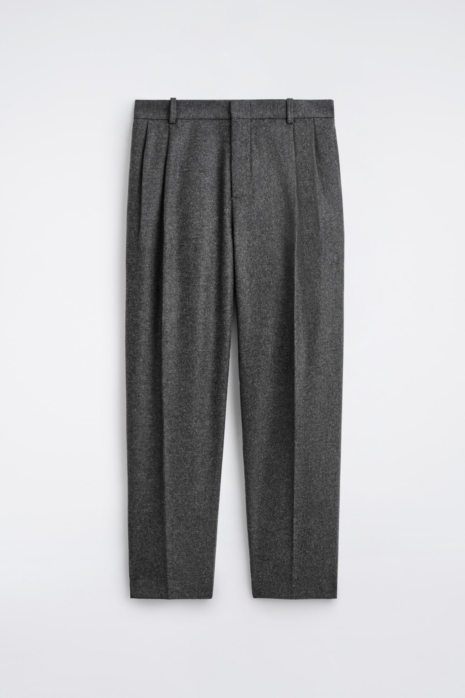 PLEATED WOOL RELAXED-FIT STRAIGHT-LEG TROUSERS - MÖRKGRÅ MELERING - 2