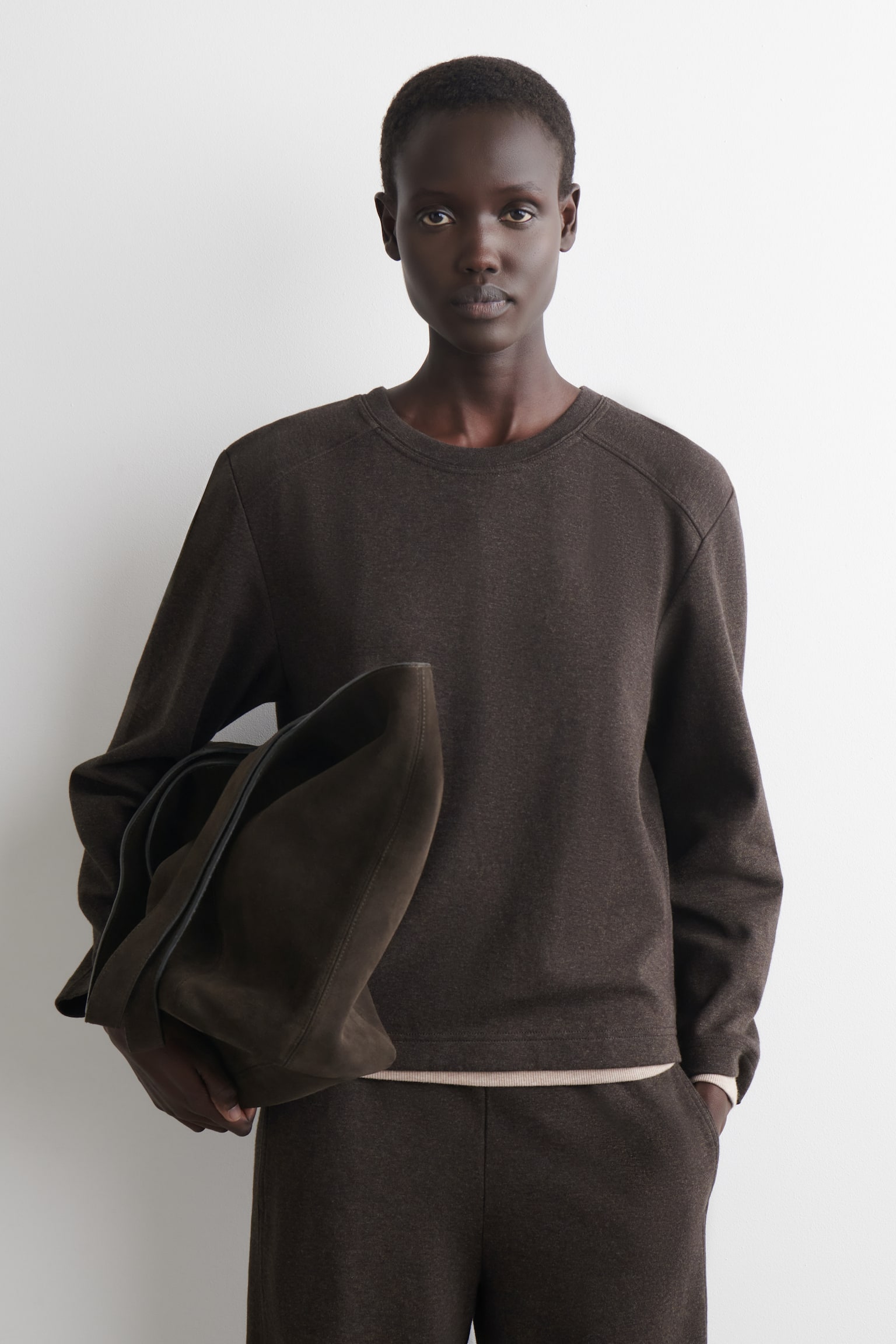 LANGARMSHIRT AUS BAUMWOLLE - DUNKELBRAUN/GRAU MELIERT - 1
