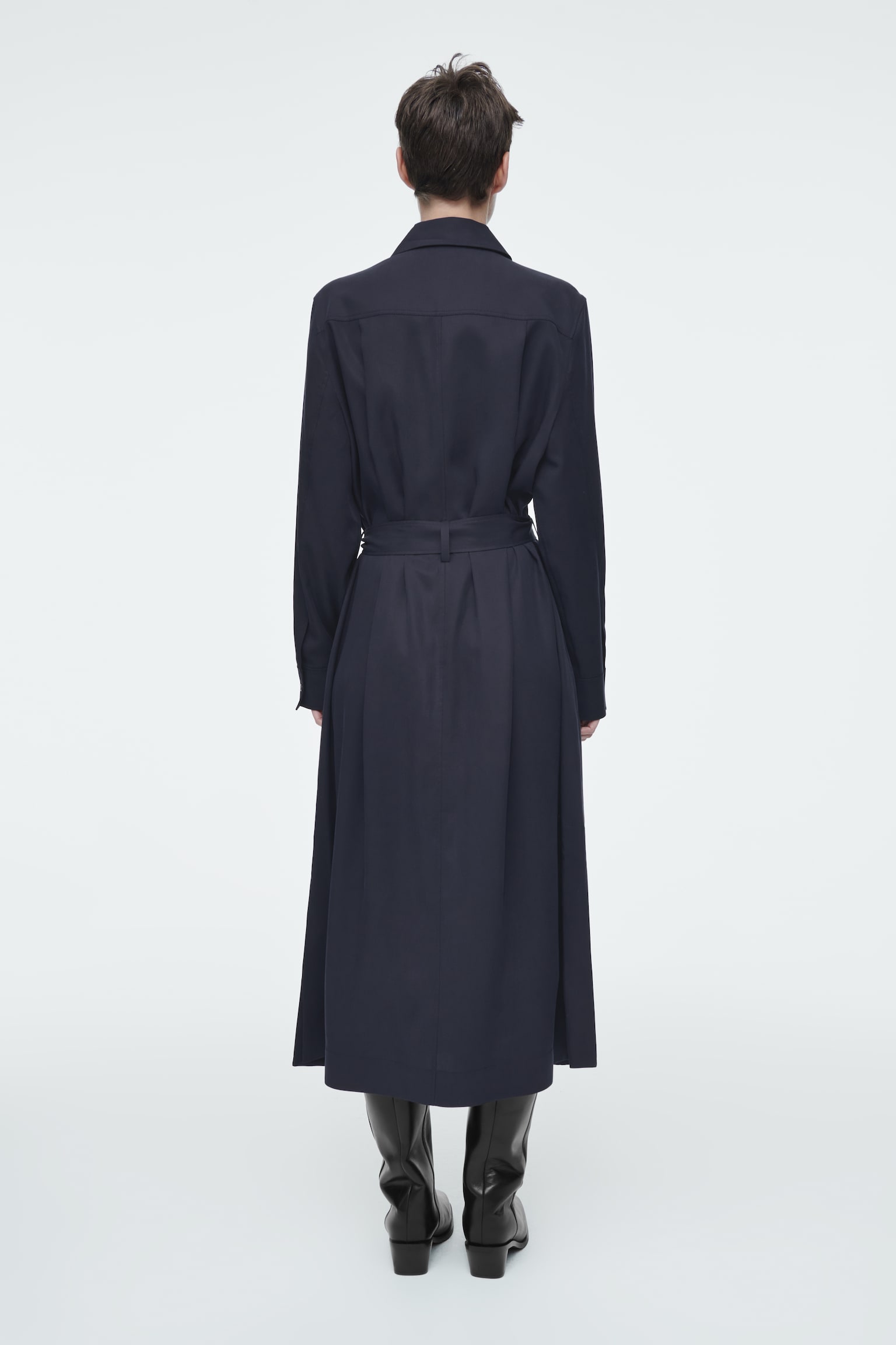 BELTED MIDI SHIRT DRESS - NAVY - 4