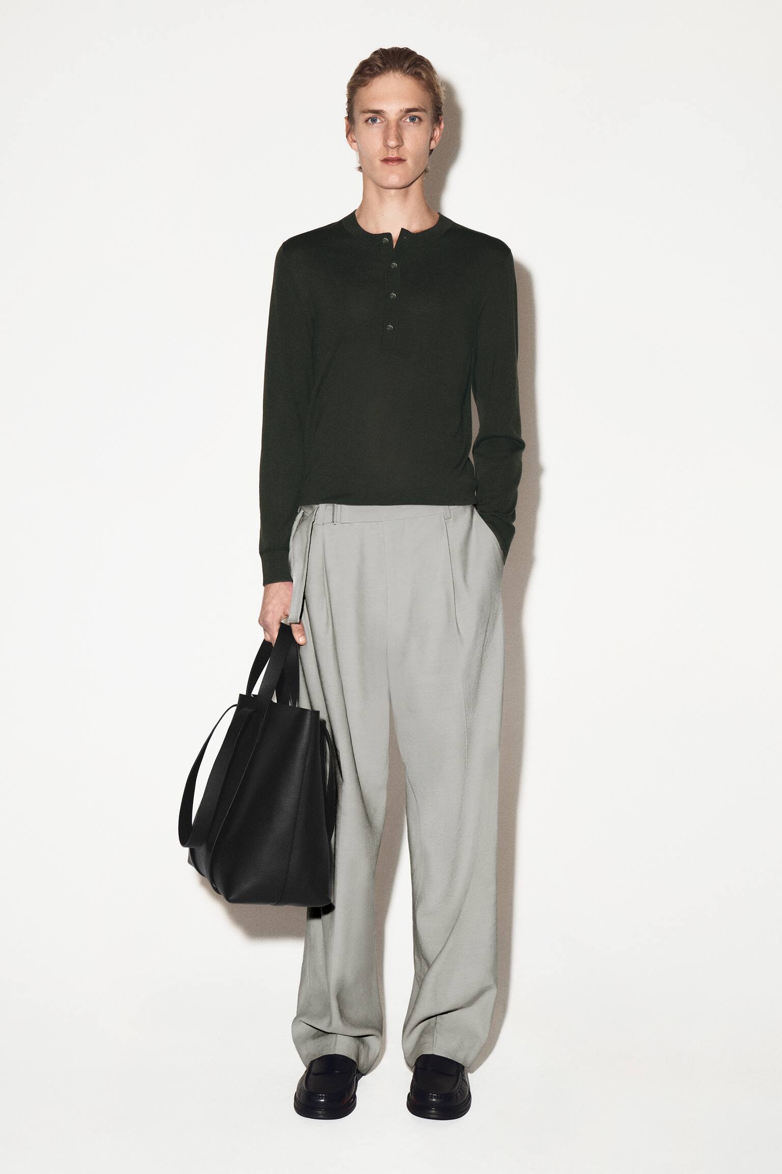 TOP HENLEY SLIM EN LAINE MÉRINOS - VERT FONCÉ/NOIR - 4