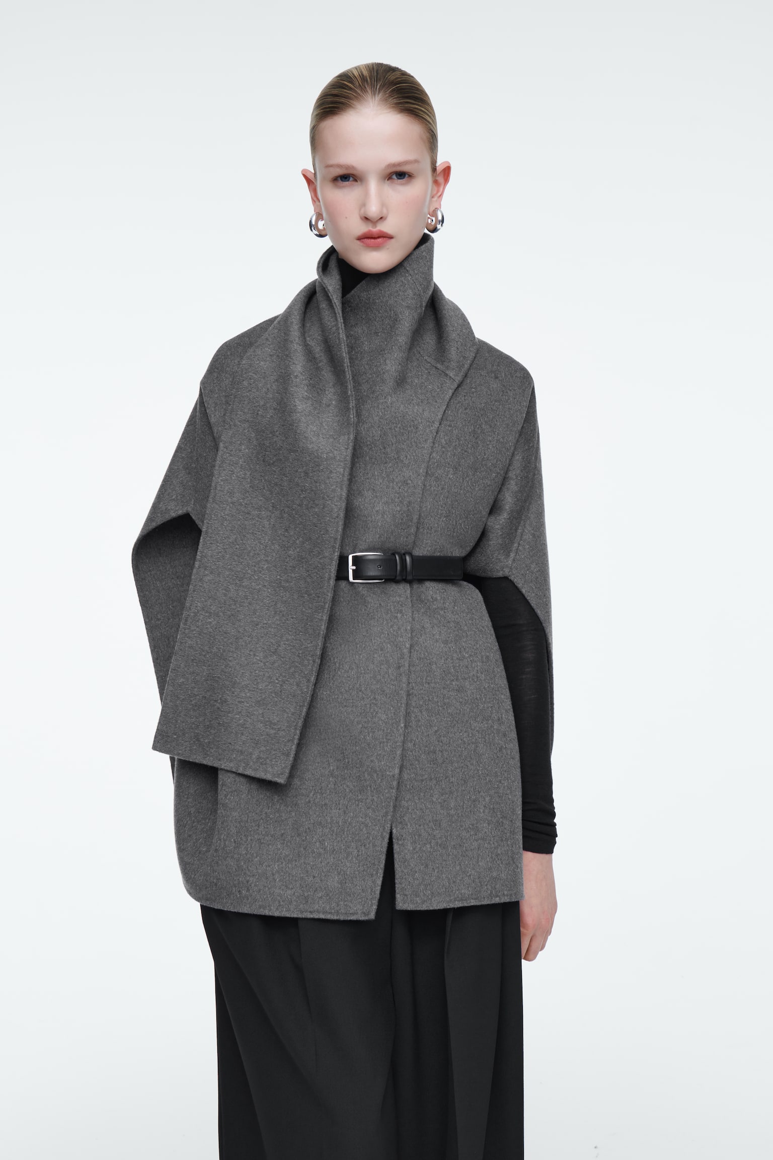 WOOL-BLEND CAPE - GREY/Black - 1