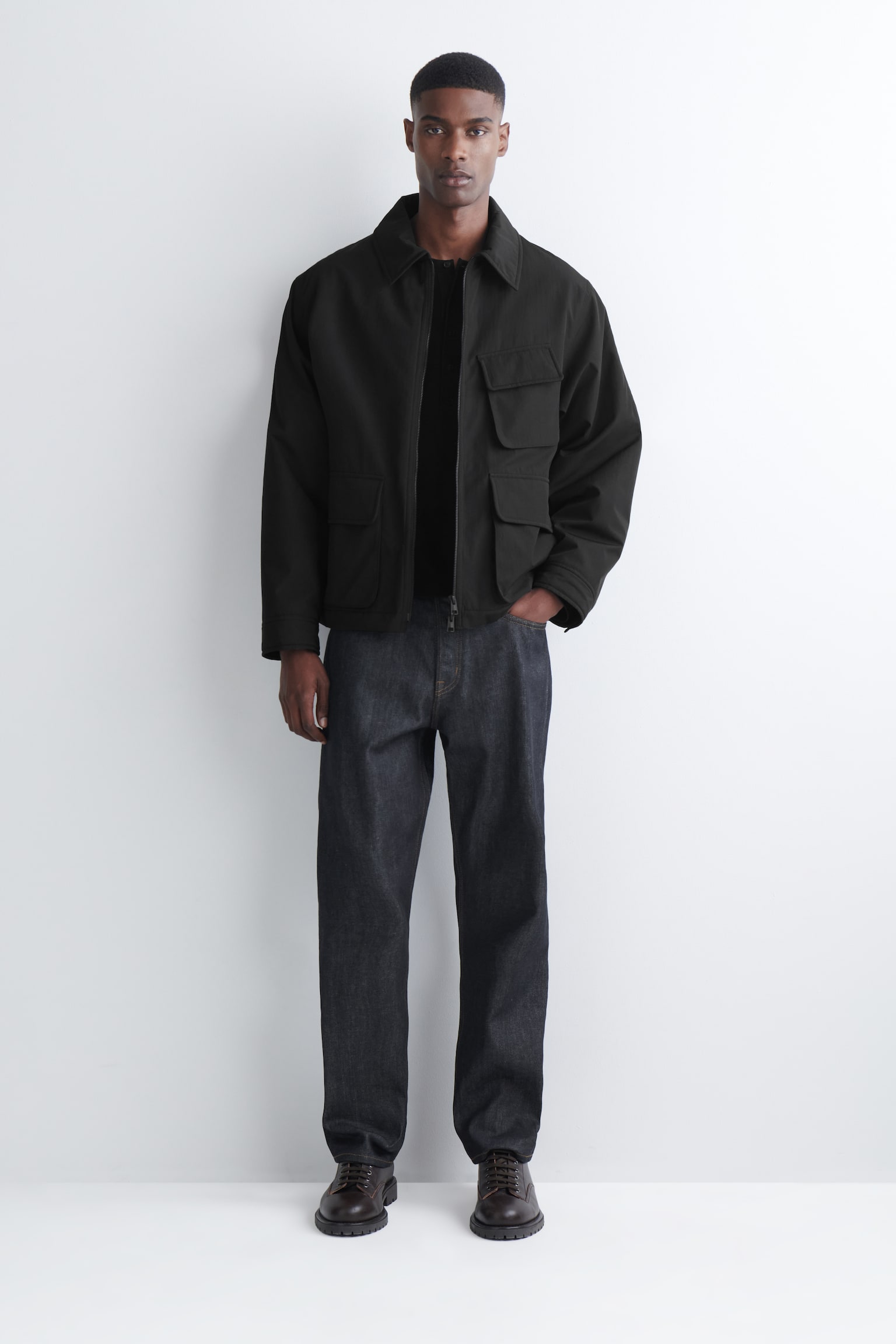 Geribd katoenen Henley-T-shirt met lange mouwen, slanke pasvorm - BLACK/BRUIN - 6